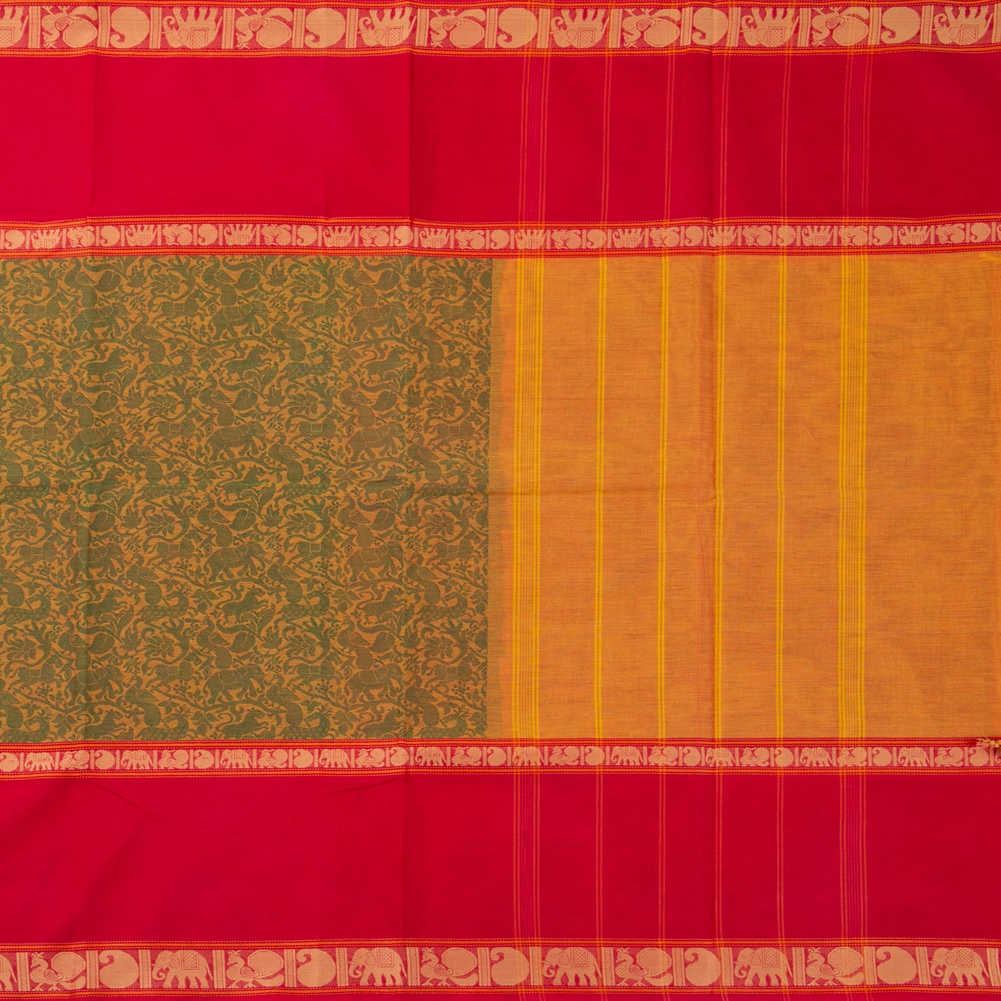Mustard And Pink Vanasingaram Kanchi Cotton Saree For Festive Wear PV MM KC 666
