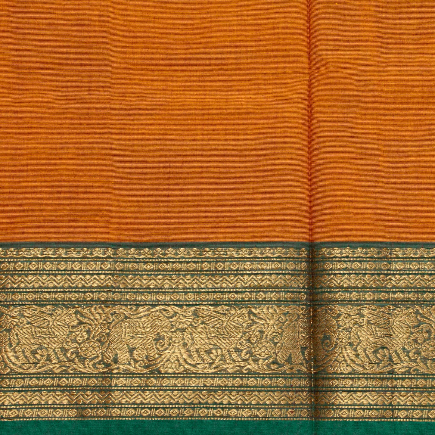 Rust And Green Kanchi Cotton Saree For Festive Wear PV MM KC 852