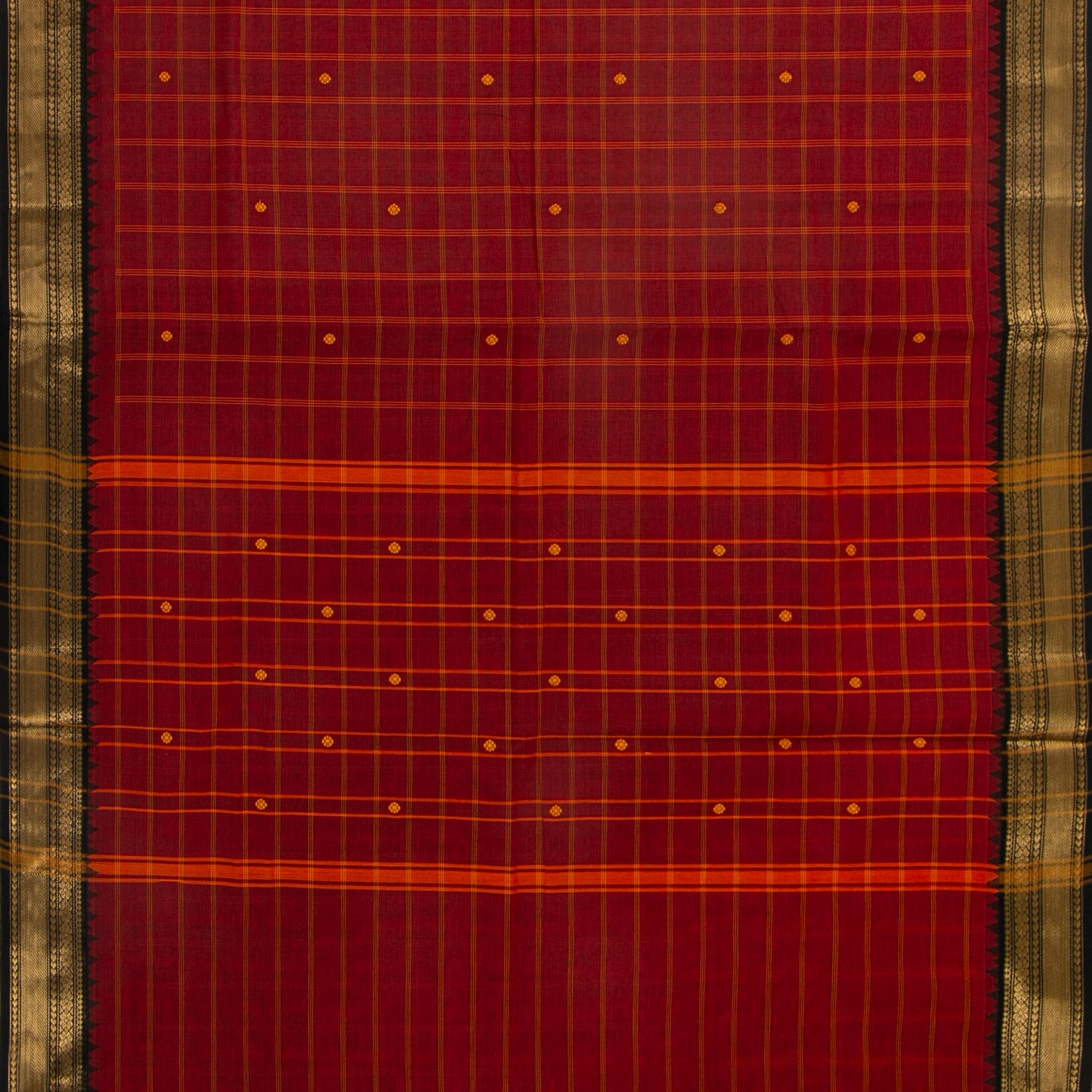 Maroon And Black Kanchi Cotton Saree With Zari Border For Festive Wear PV MM KC 640