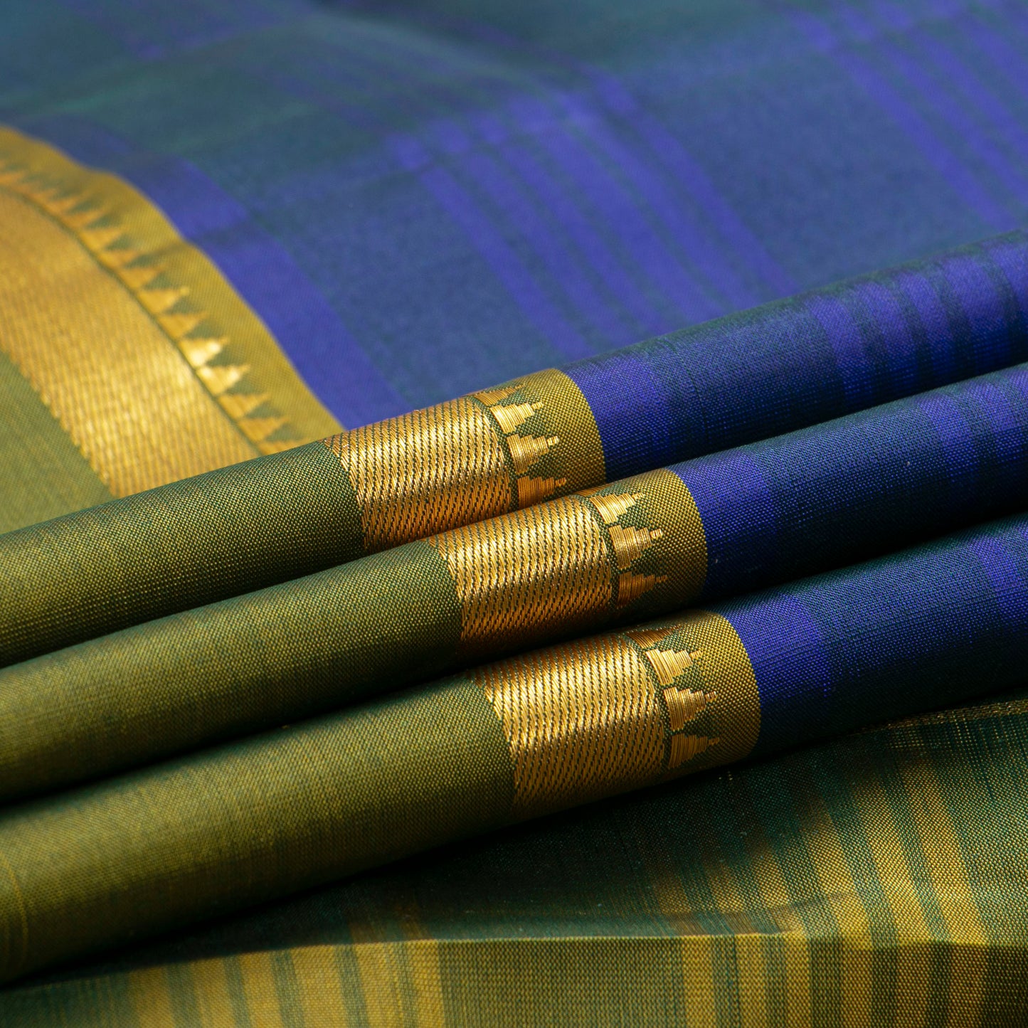 Blue And Green Kanchipuram Silk Saree For Wedding Wear PV KNN 251