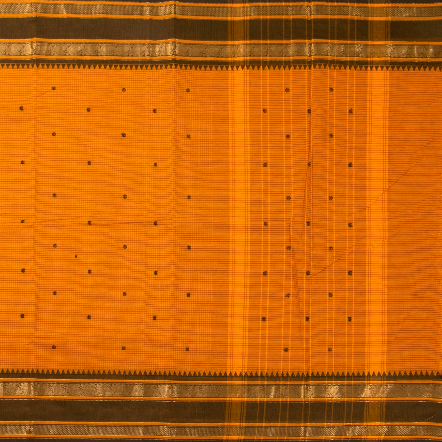 Yellow And Black Kanchi Cotton Saree With Zari Border For Festive Wear PV MM KC 628