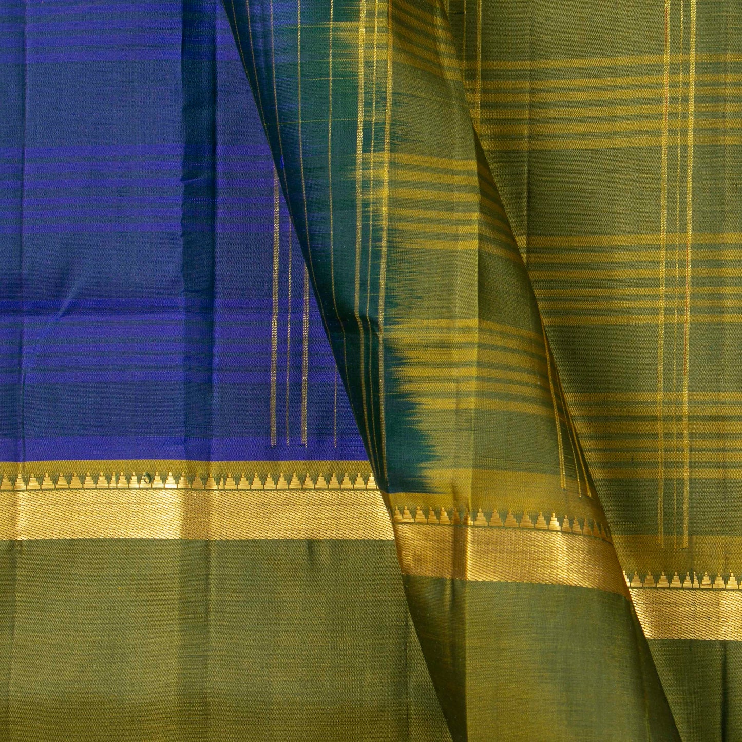 Blue And Green Kanchipuram Silk Saree For Wedding Wear PV KNN 251