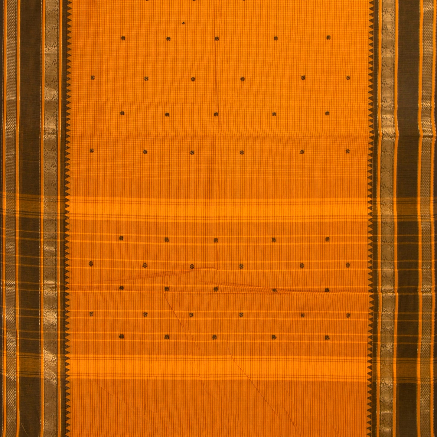 Yellow And Black Kanchi Cotton Saree With Zari Border For Festive Wear PV MM KC 628