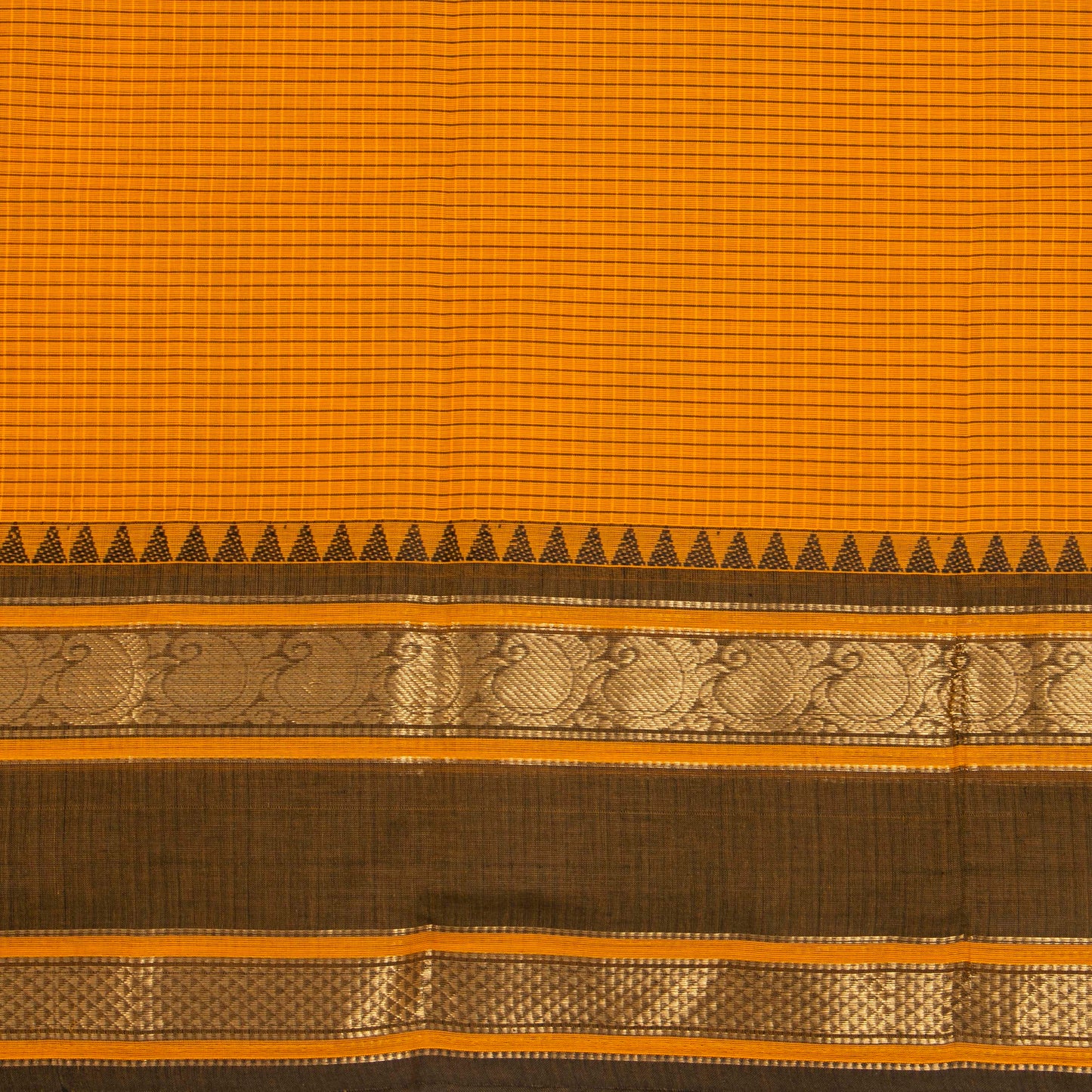 Yellow And Black Kanchi Cotton Saree With Zari Border For Festive Wear PV MM KC 628