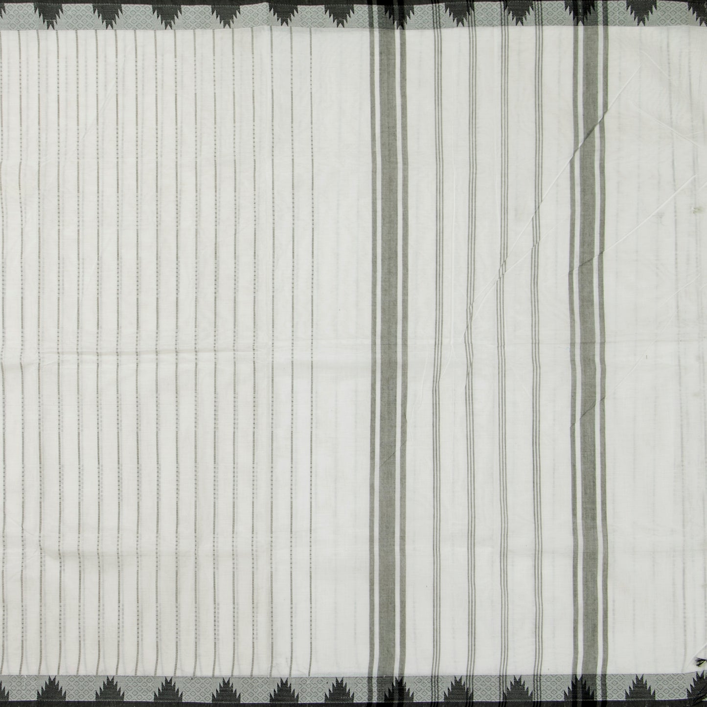 White And Black Kanchi Cotton Saree With Temple Border For Office Wear PV MM KC 609