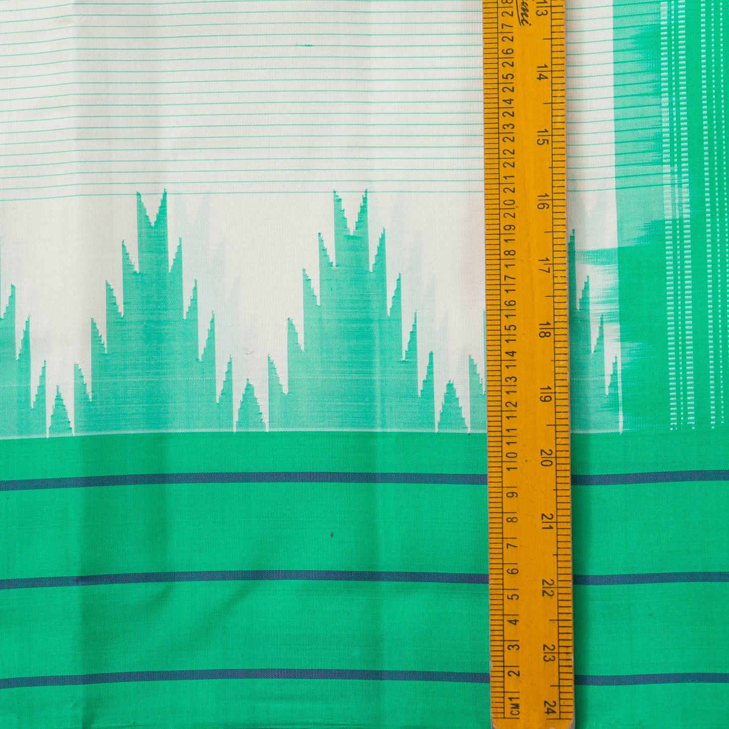 White And Sea Green Kanchipuram Silk Saree No Zari For Festive Wear PV KNN 309
