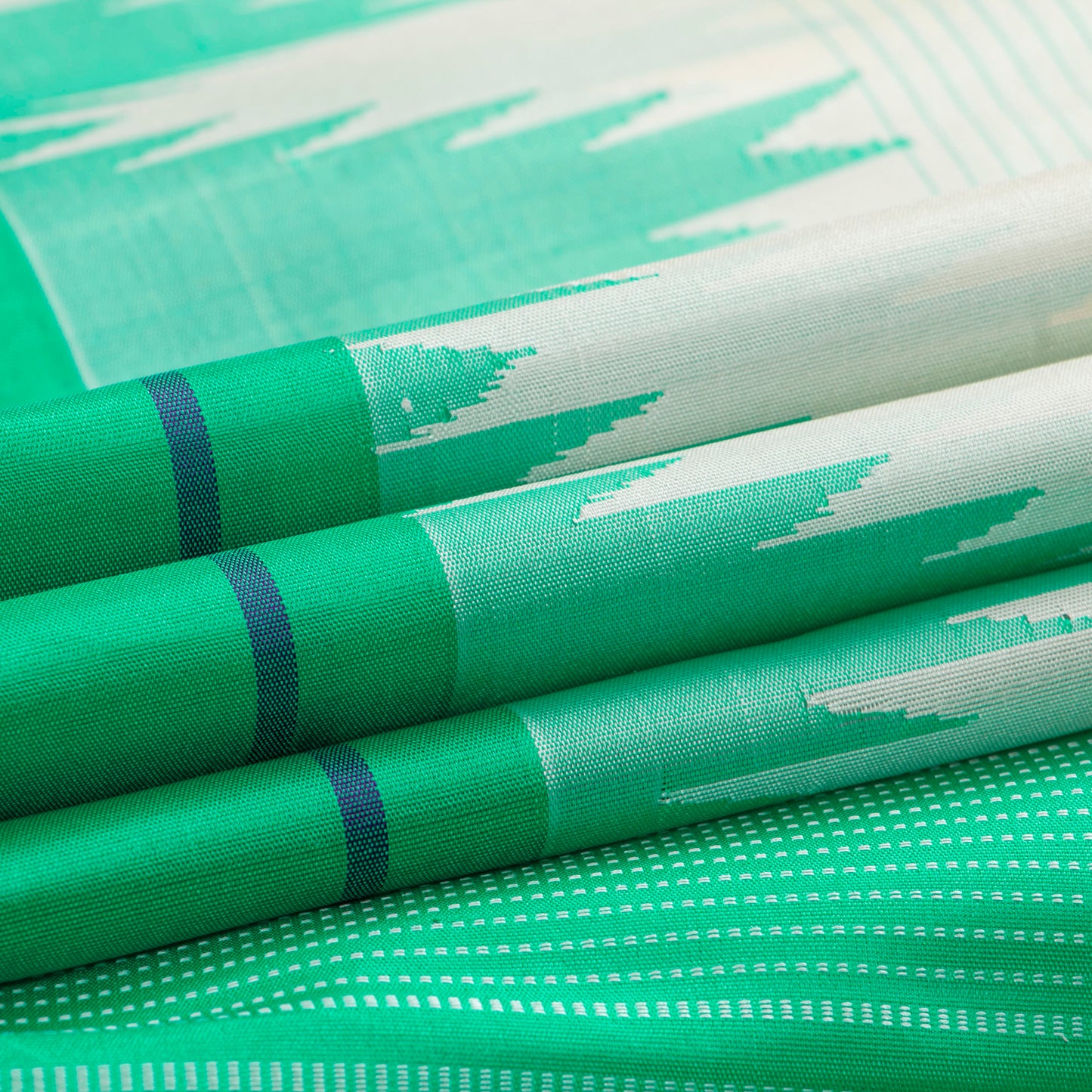 White And Sea Green Kanchipuram Silk Saree No Zari For Festive Wear PV KNN 309