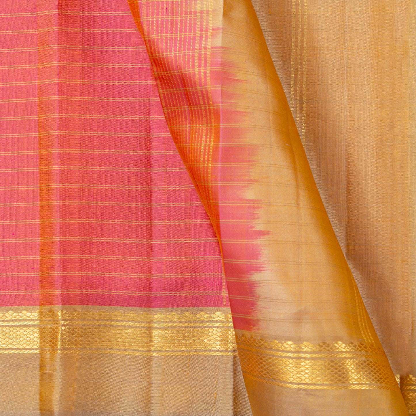 Peach And Beige Kanchipuram Silk Saree For Festive Wear PV KNN 273