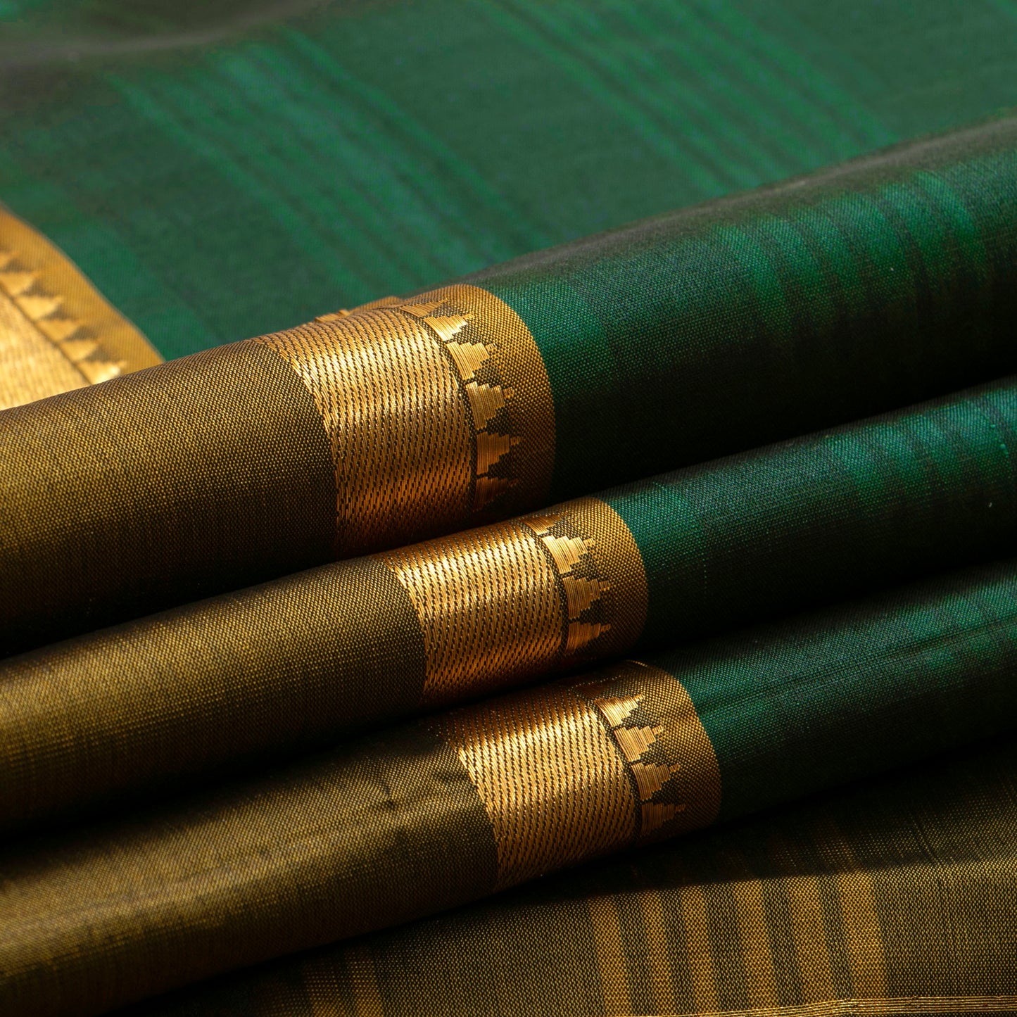 Green And Mustard Kanchipuram Silk Saree For Festive Wear PV KNN 256