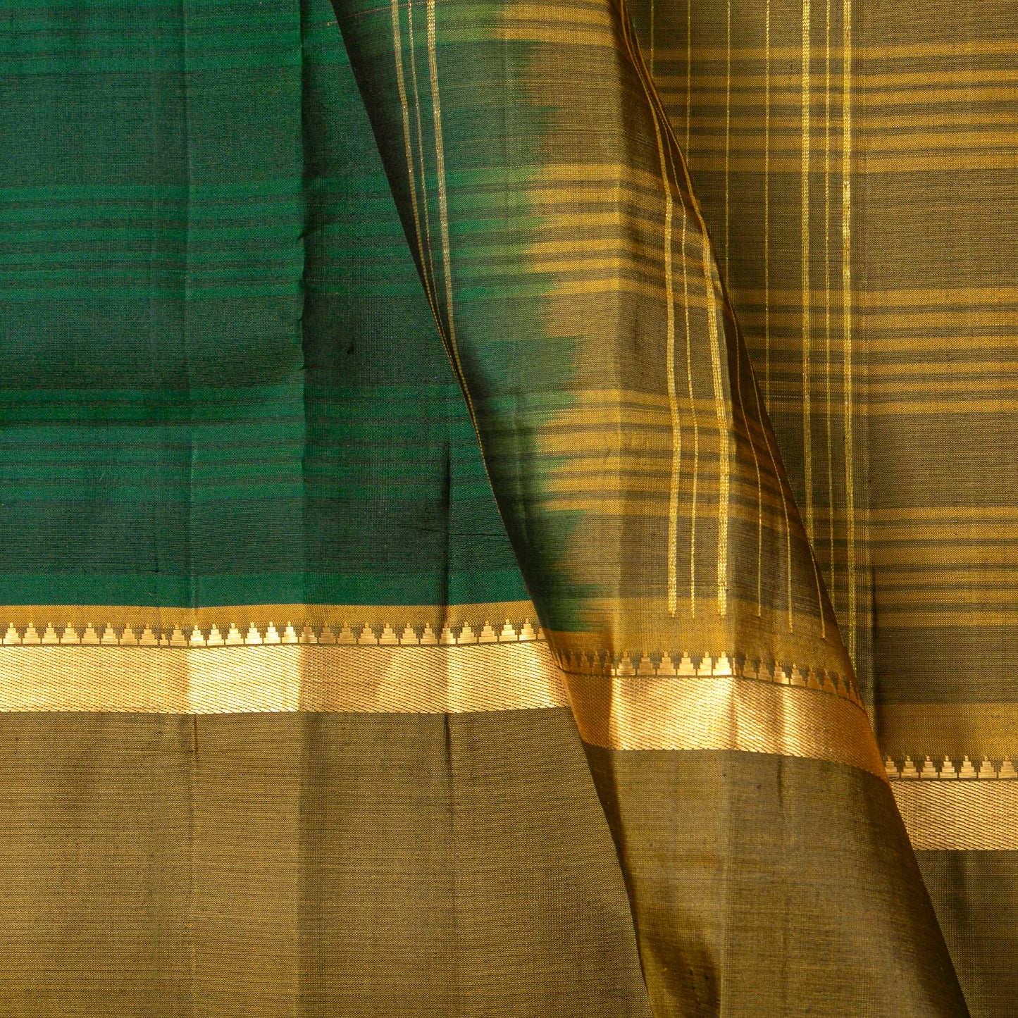 Green And Mustard Kanchipuram Silk Saree For Festive Wear PV KNN 256
