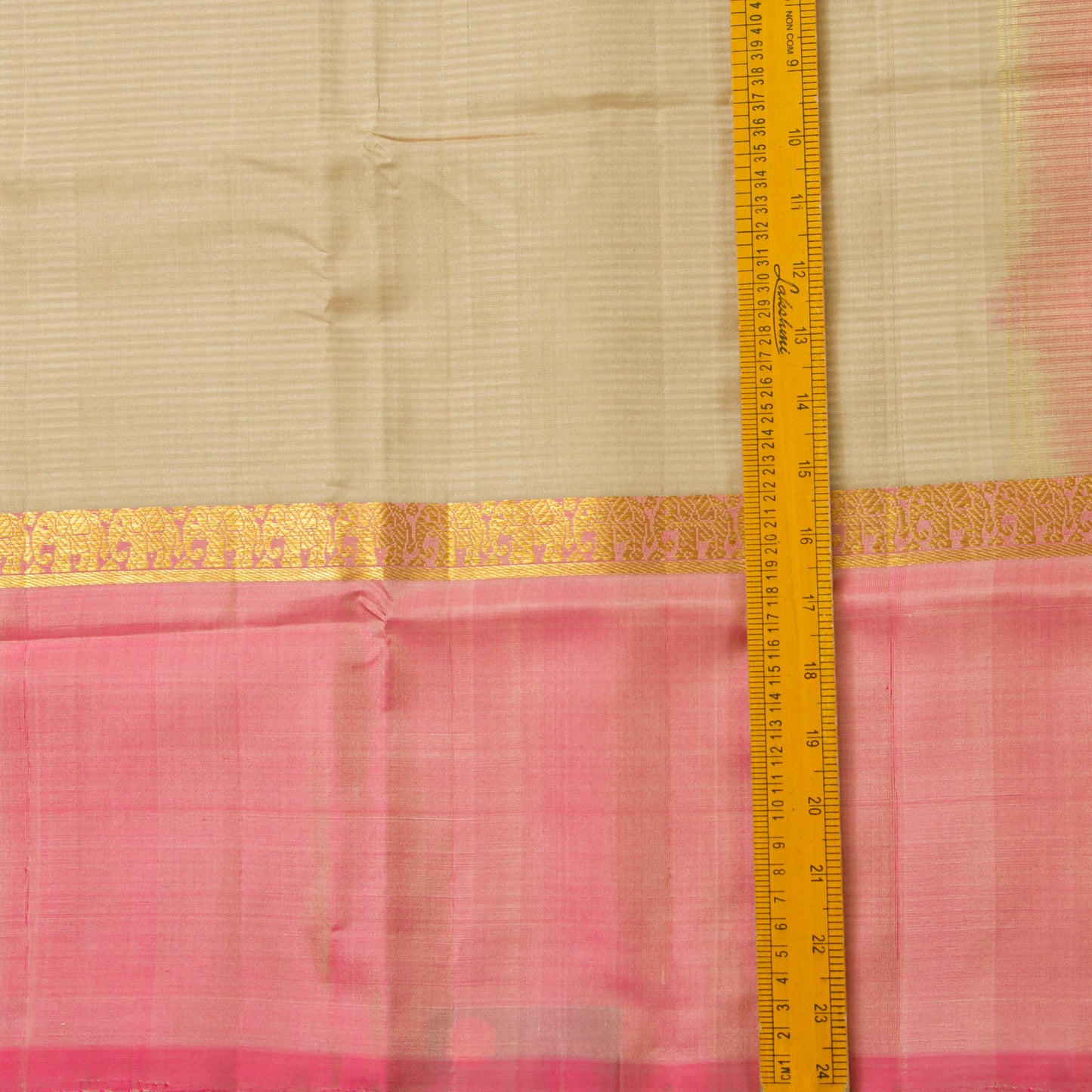 Beige And Pink Kanchipuram Silk Saree For Festive Wear PV KNN 255