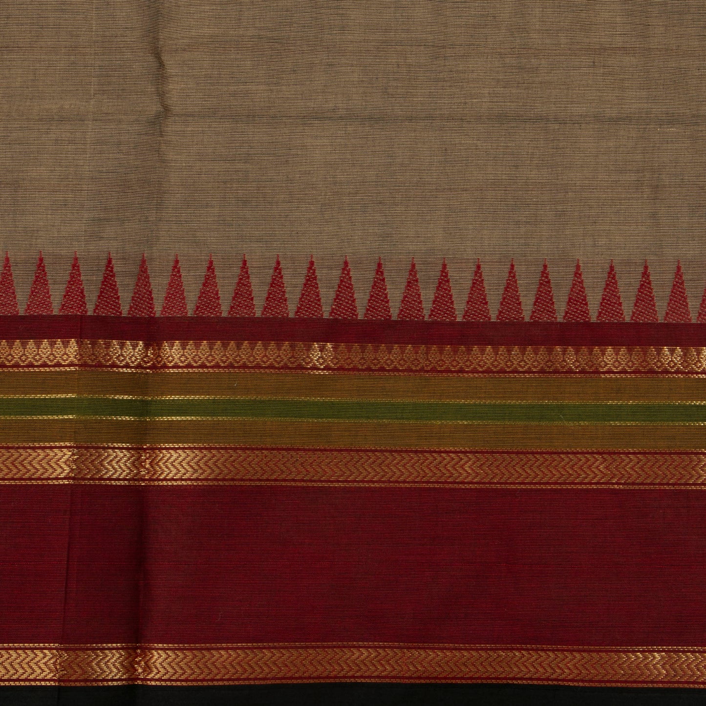 Fawn, Maroon And Black Kanchi Cotton Saree With Ganga Jamuna Border For Festive Wear PV MM KC 610
