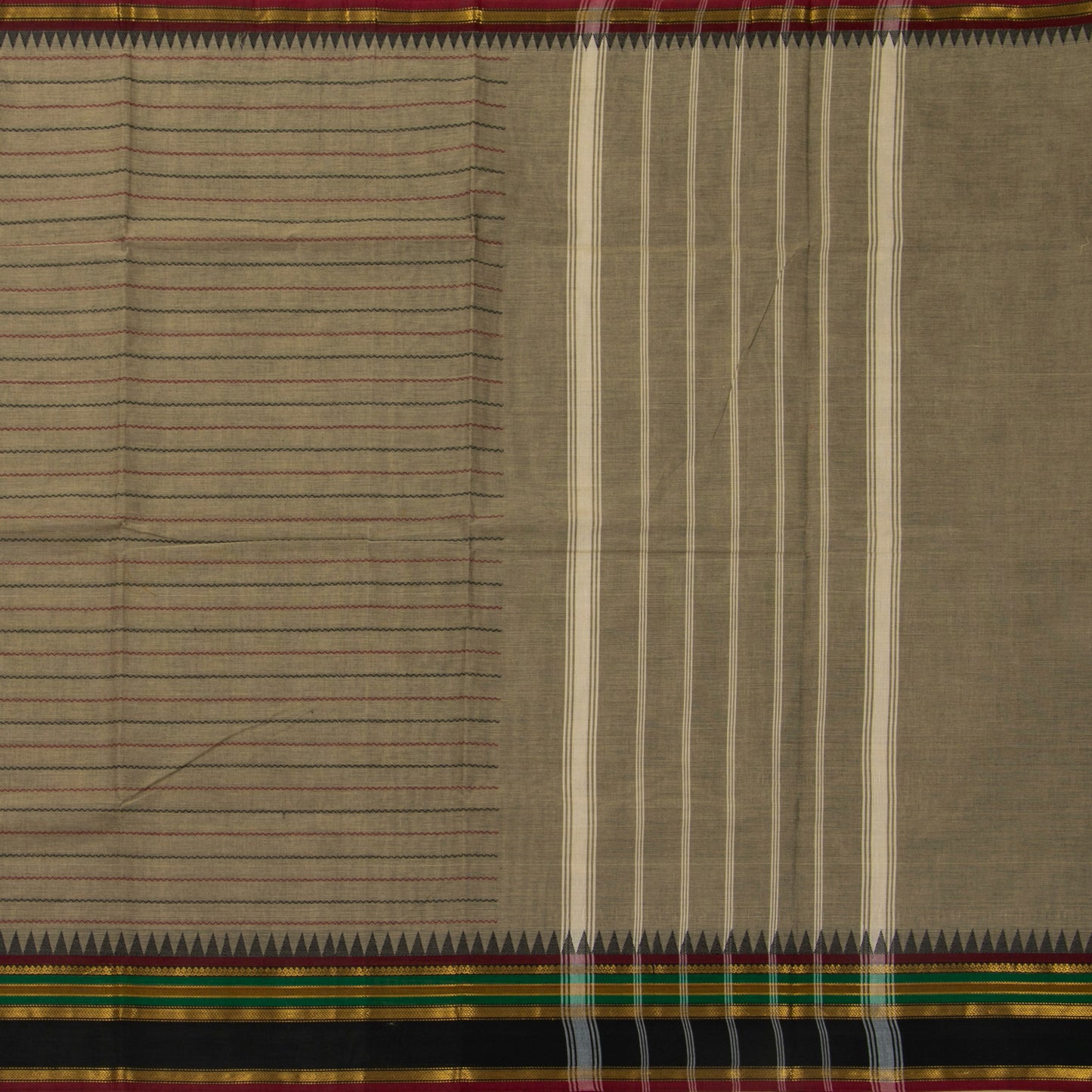 Grey Kanchi Cotton Saree With Veldhari Stripes For Festive Wear PV MM KC 620