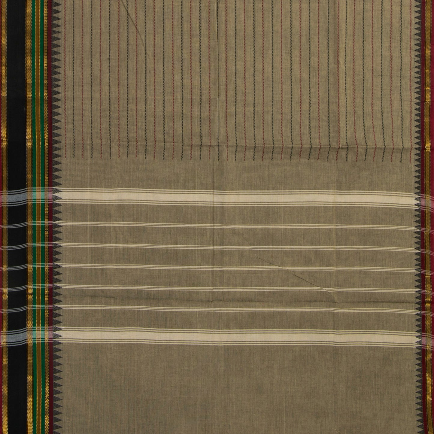Grey Kanchi Cotton Saree With Veldhari Stripes For Festive Wear PV MM KC 620