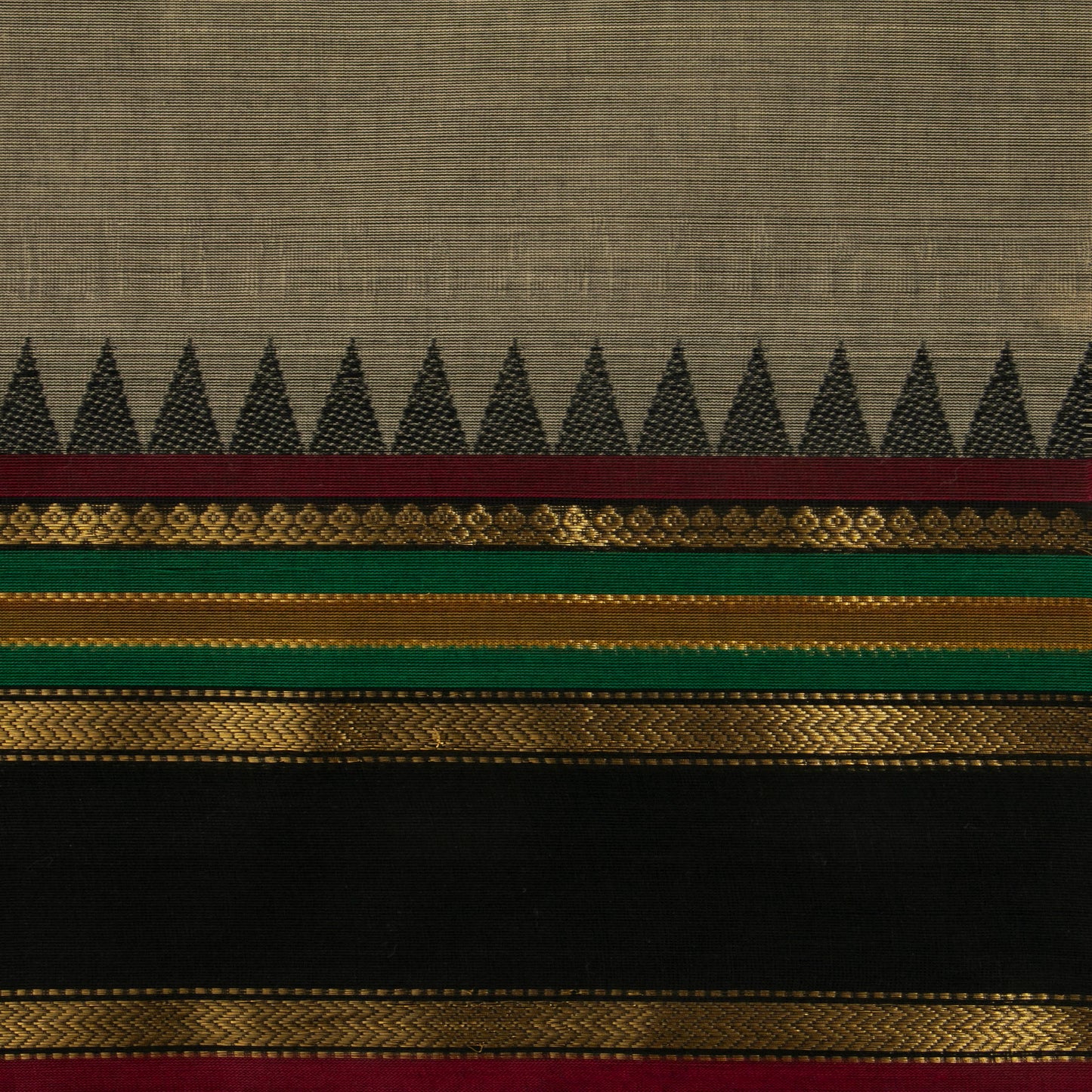 Grey Kanchi Cotton Saree With Veldhari Stripes For Festive Wear PV MM KC 620