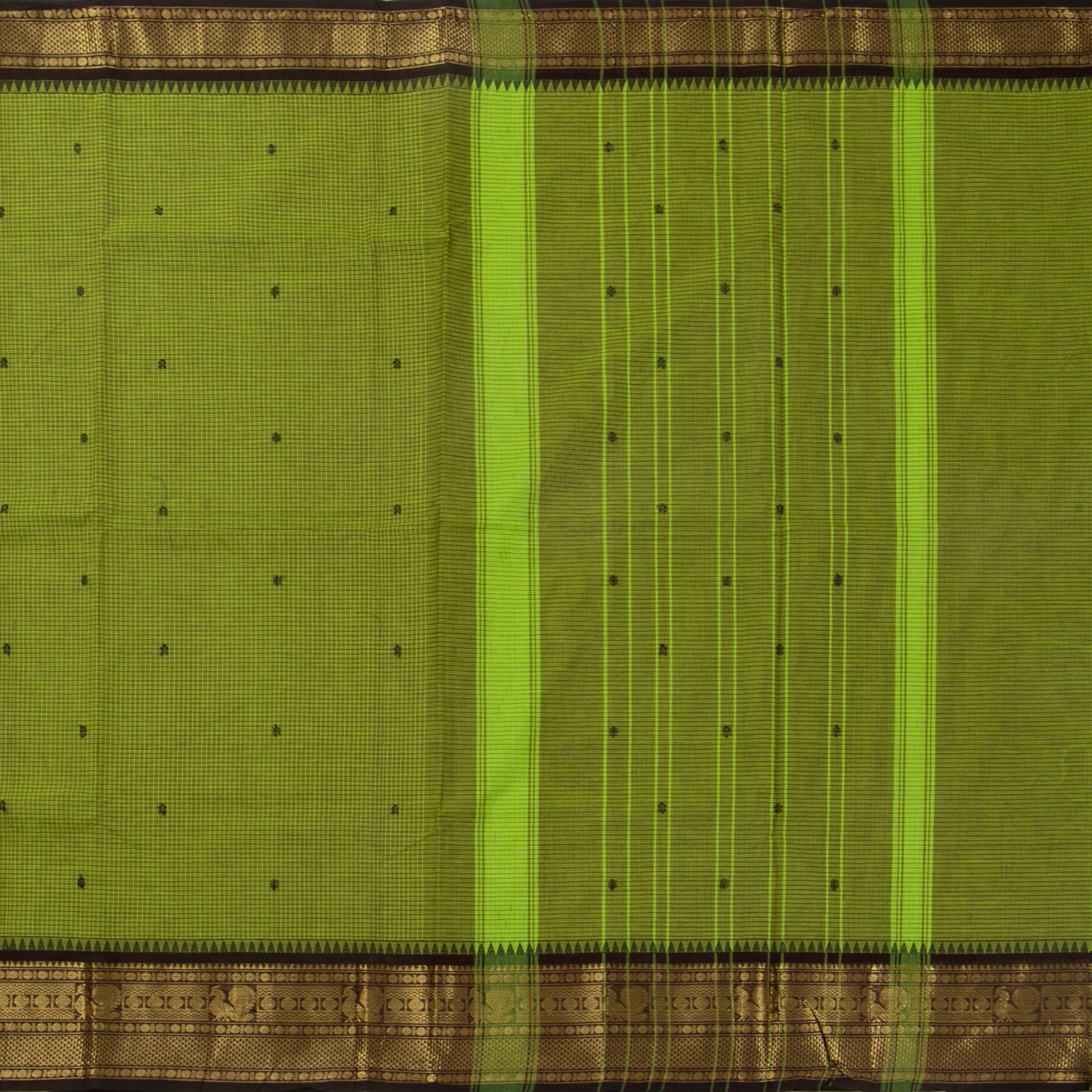 Green And Brown Kanchi Cotton Saree With Zari Border For Festive Wear PV MM KC 633