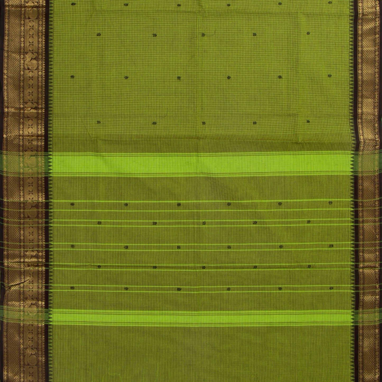 Green And Brown Kanchi Cotton Saree With Zari Border For Festive Wear PV MM KC 633