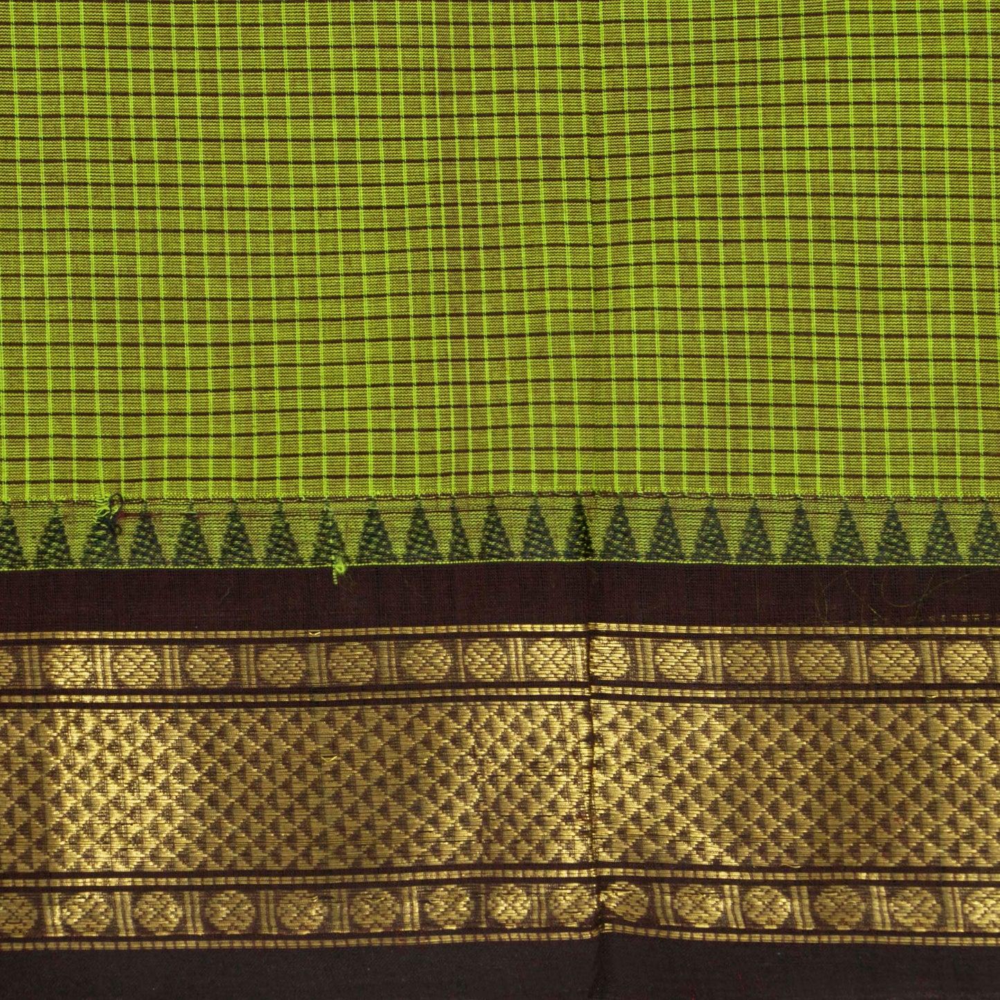 Green And Brown Kanchi Cotton Saree With Zari Border For Festive Wear PV MM KC 633