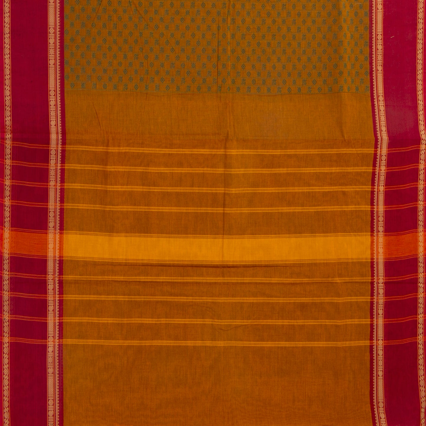 Mustard And Red Kanchi Cotton Saree PV MM KC 663