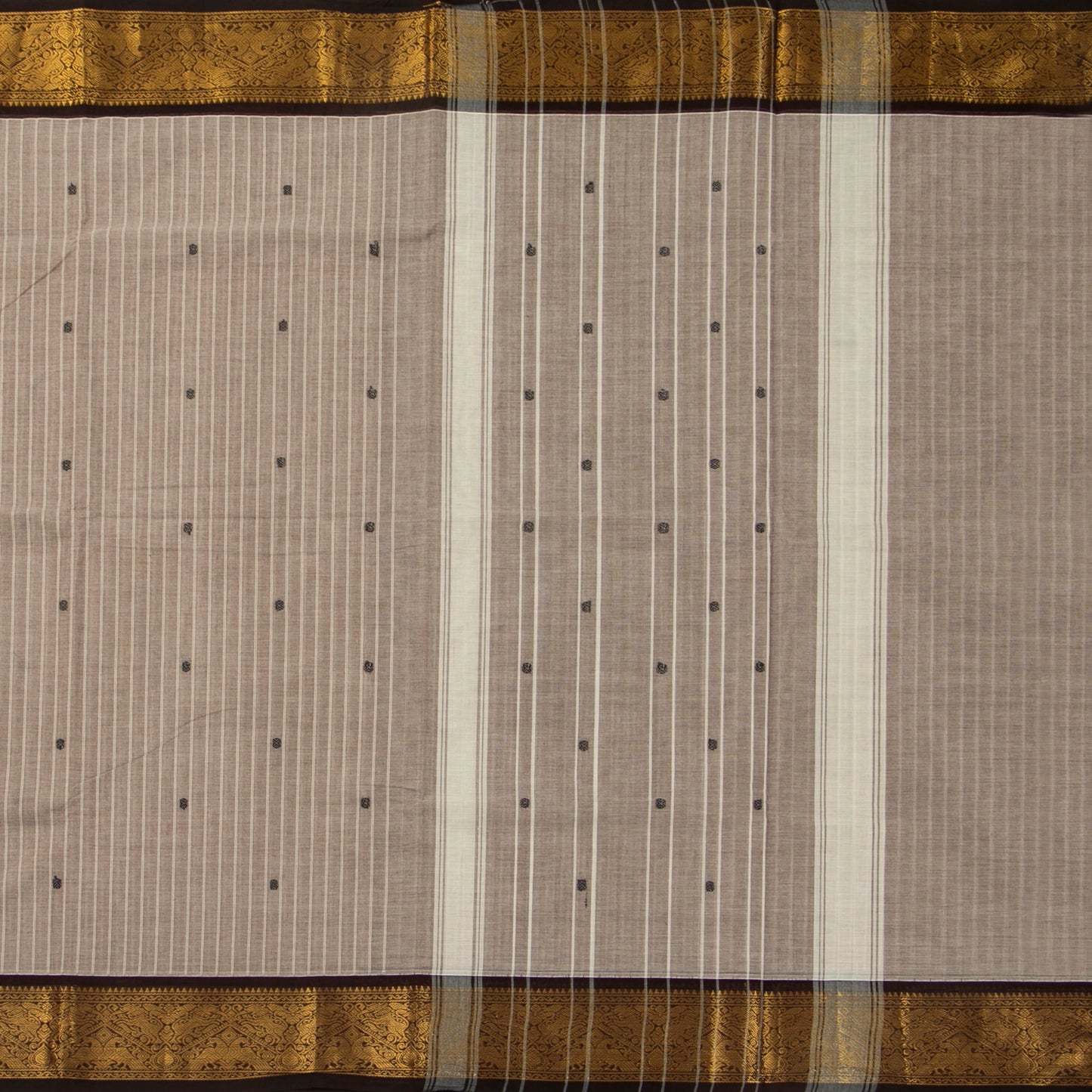 Beige And Brown Kanchi Cotton Saree With Zari Border For Festive Wear PV MM KC 631
