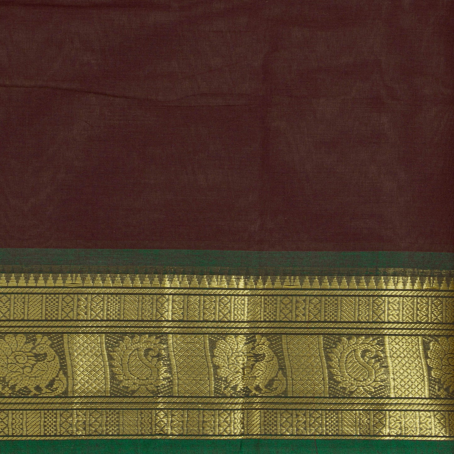 Brown And Green Kanchi Cotton Saree For Festive Wear PV MM KC 769