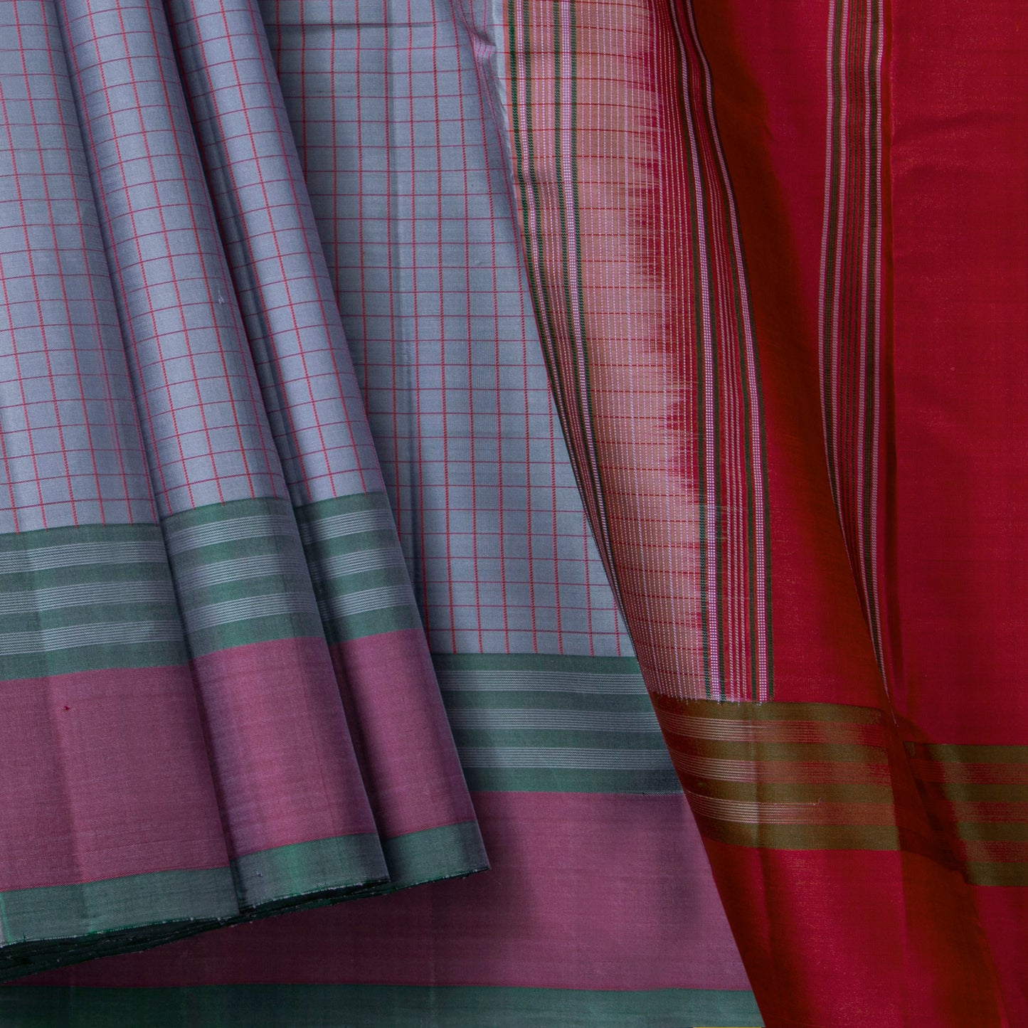 Blue And Red Kanchipuram Silk Saree No Zari For Festive Wear PV KNN 270