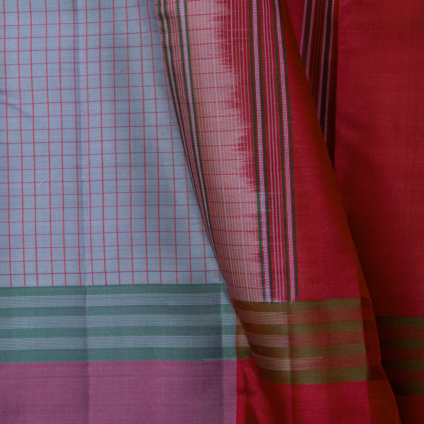 Blue And Red Kanchipuram Silk Saree No Zari For Festive Wear PV KNN 270