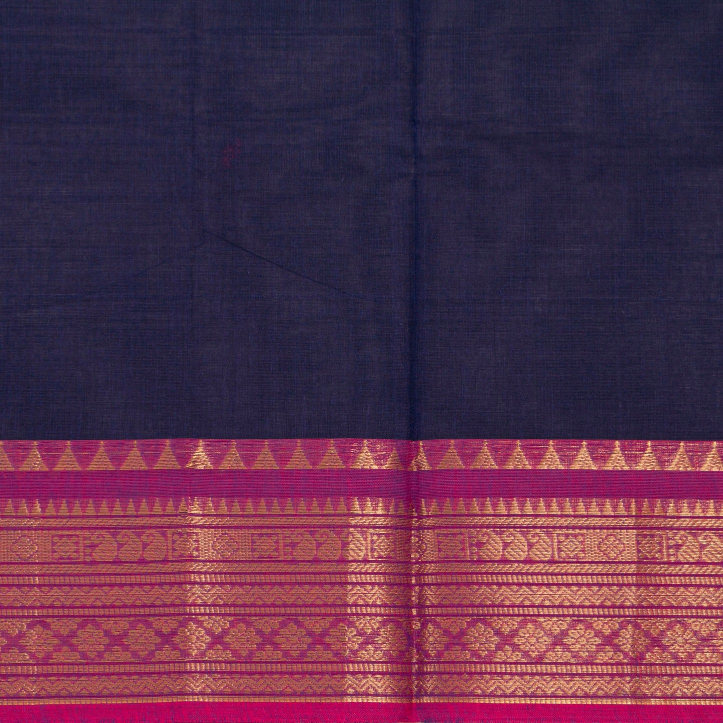 Navy Blue And Pink Kanchi Cotton Saree For Festive Wear PV MM KC 802