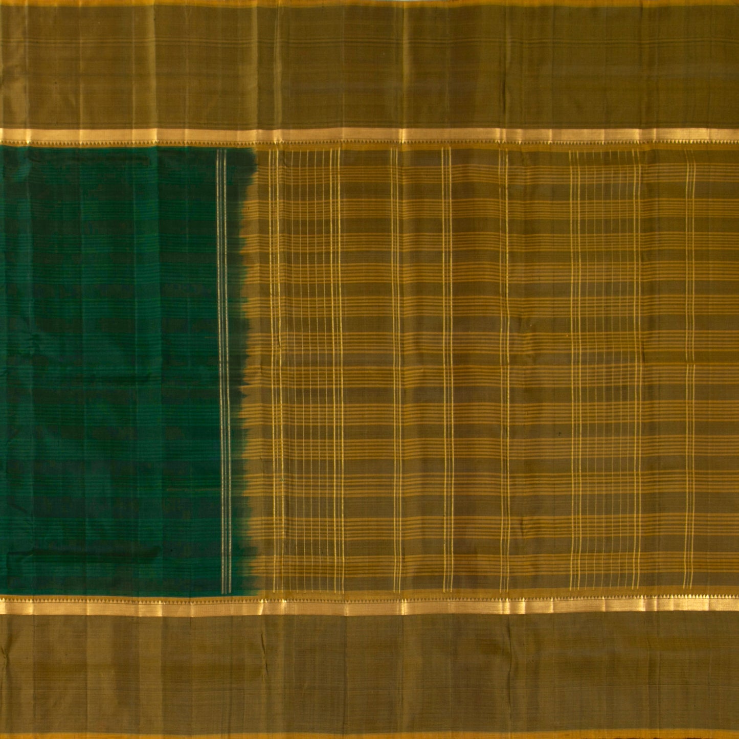 Green And Mustard Kanchipuram Silk Saree For Festive Wear PV KNN 256