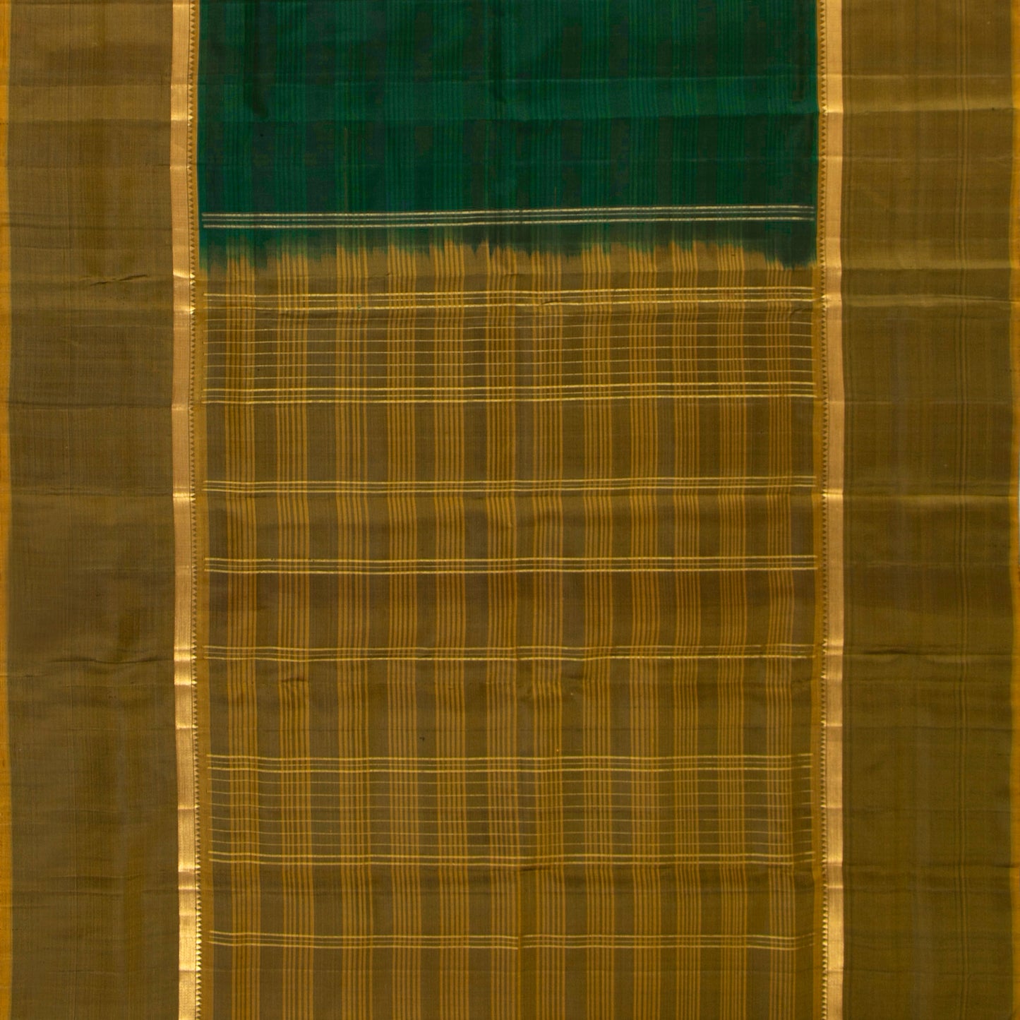Green And Mustard Kanchipuram Silk Saree For Festive Wear PV KNN 256