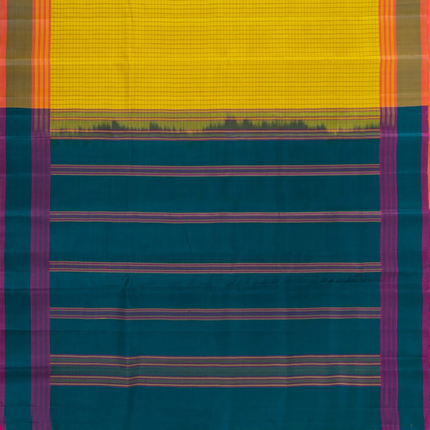 Yellow And BlueKanchipuram Silk Saree No Zari For Festive Wear PV KNN 272