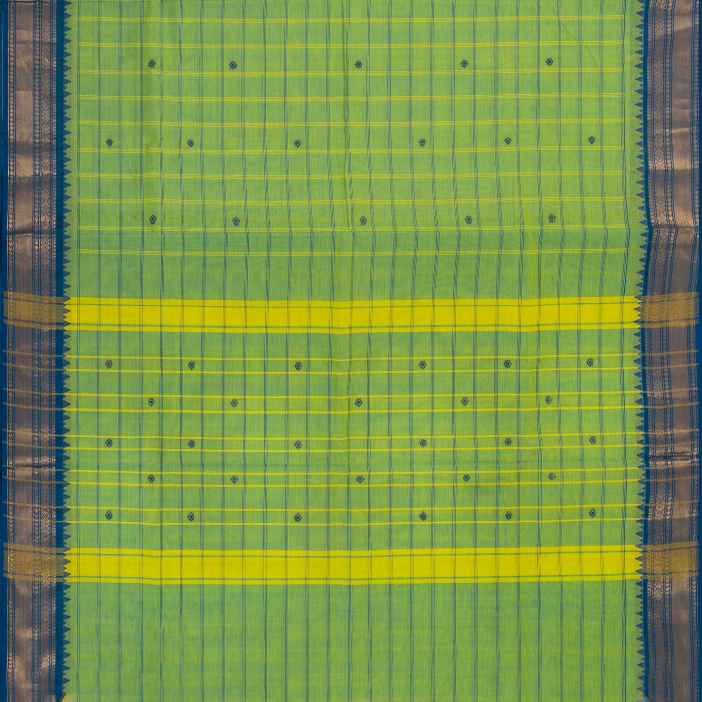 Light Green And Teal Kanchi Cotton Saree For Festive Wear PV MM KC 629