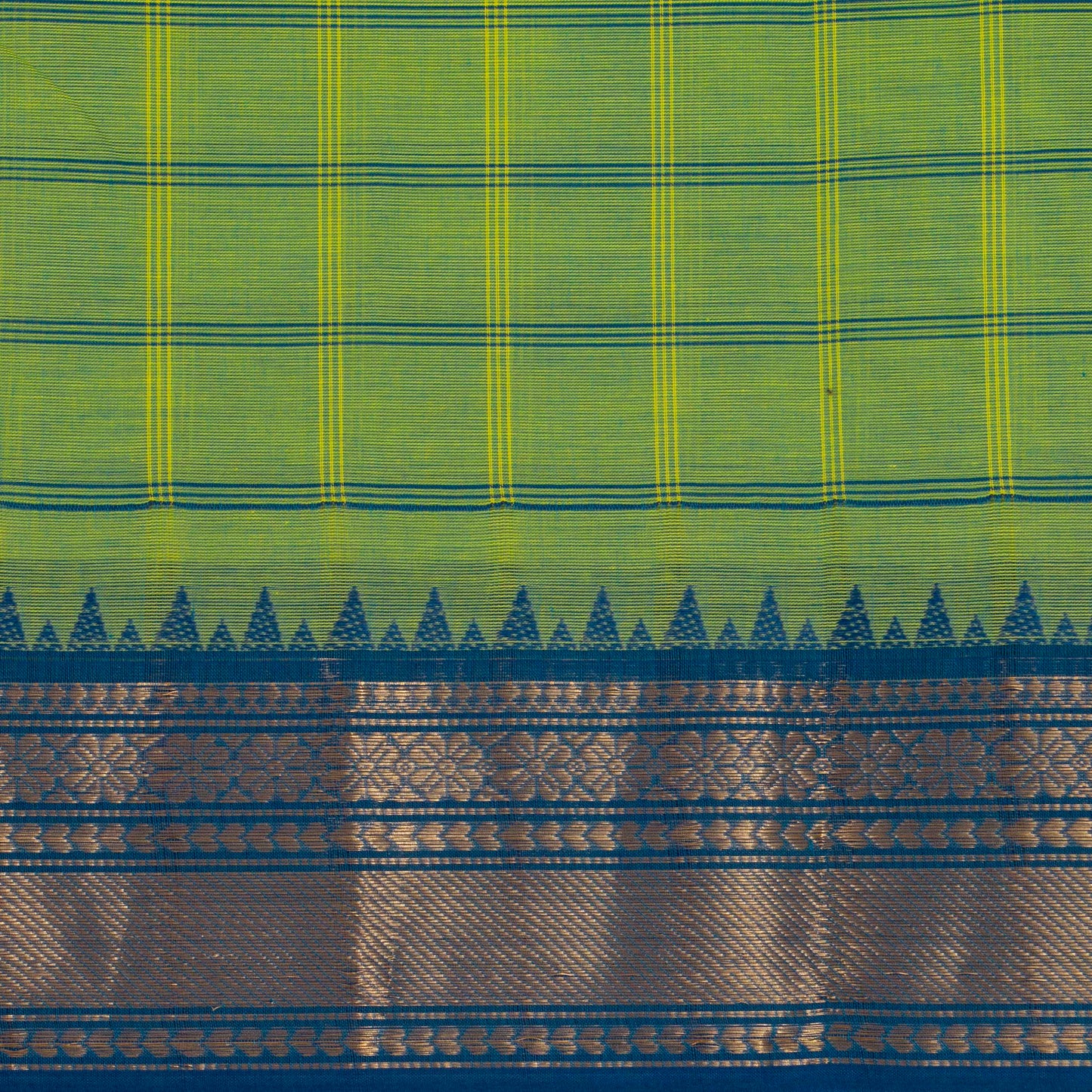 Light Green And Teal Kanchi Cotton Saree For Festive Wear PV MM KC 629