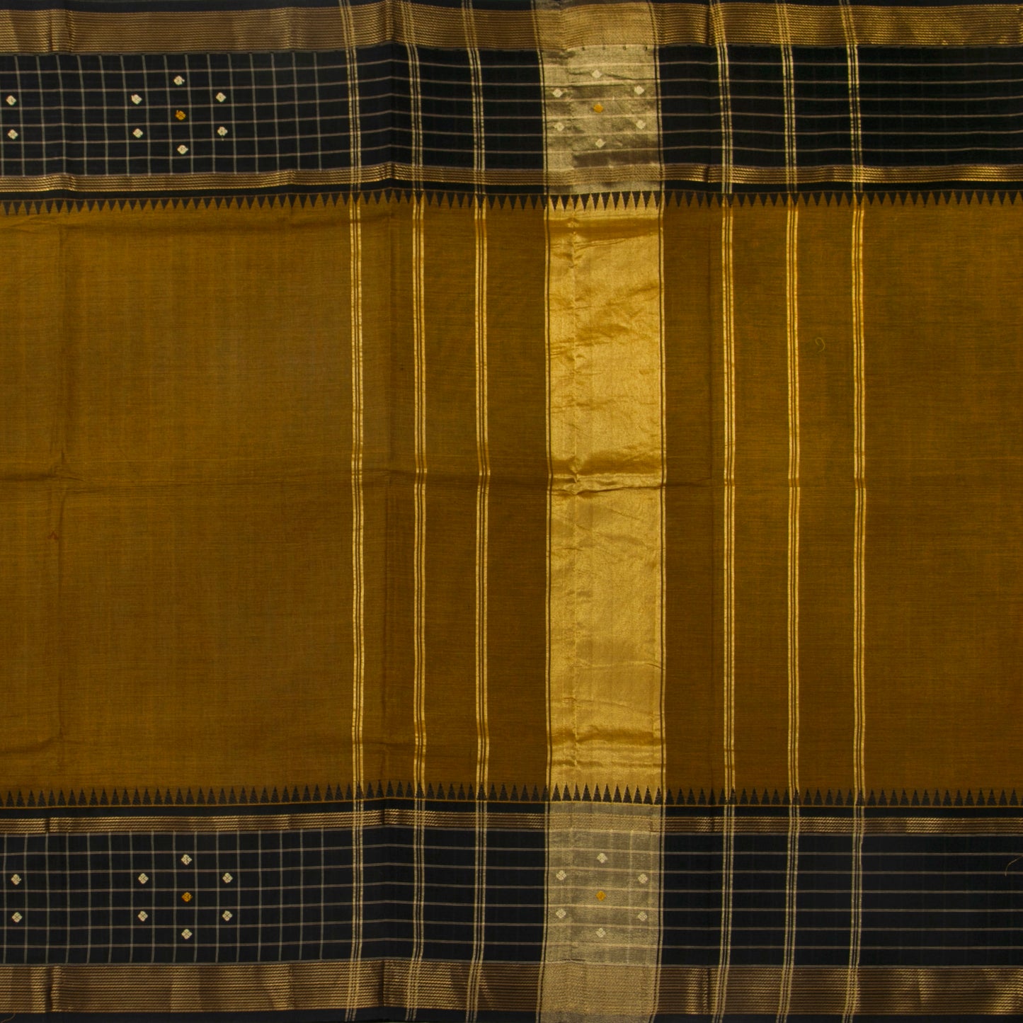 Mustard And Black Kanchi Cotton Saree For Office WearPV MM KC 646