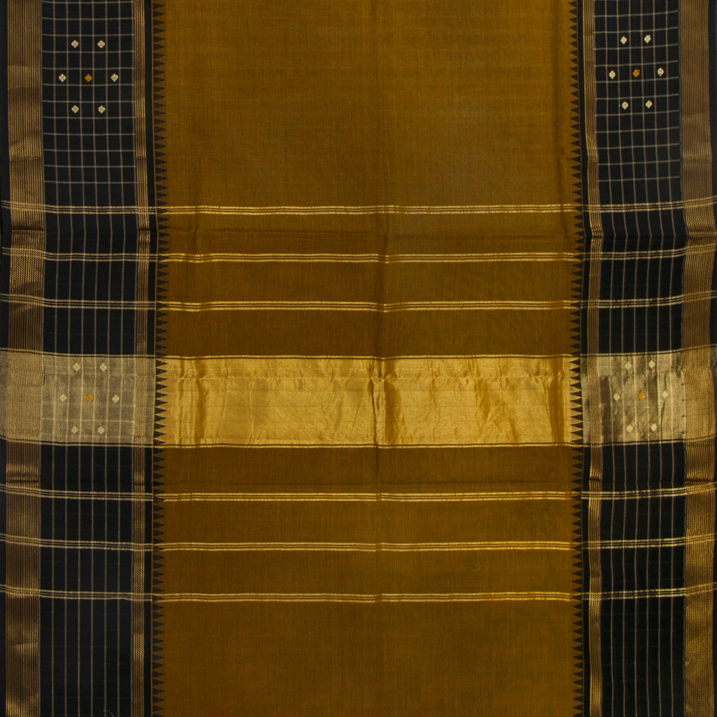 Mustard And Black Kanchi Cotton Saree For Office WearPV MM KC 646