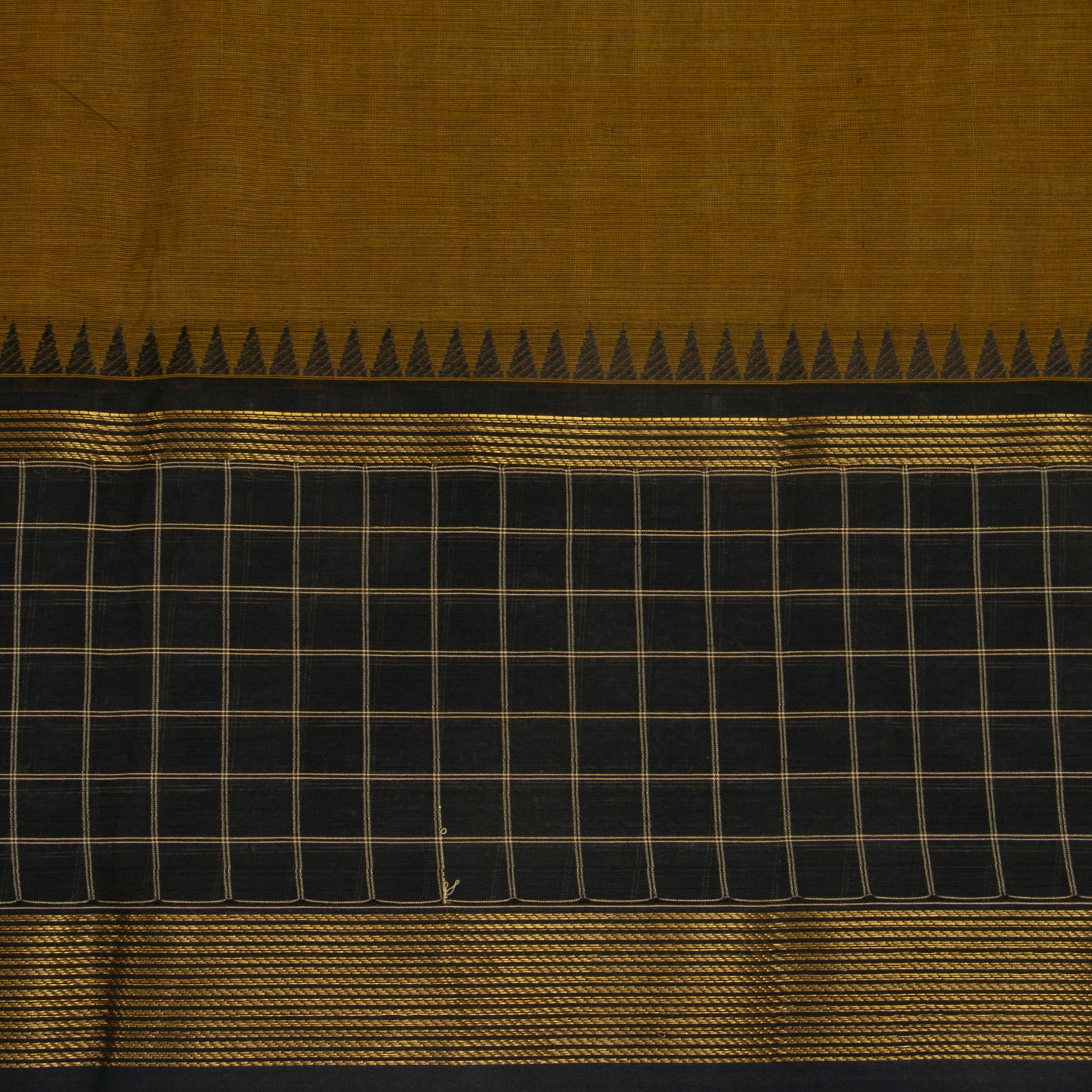 Mustard And Black Kanchi Cotton Saree For Office WearPV MM KC 646