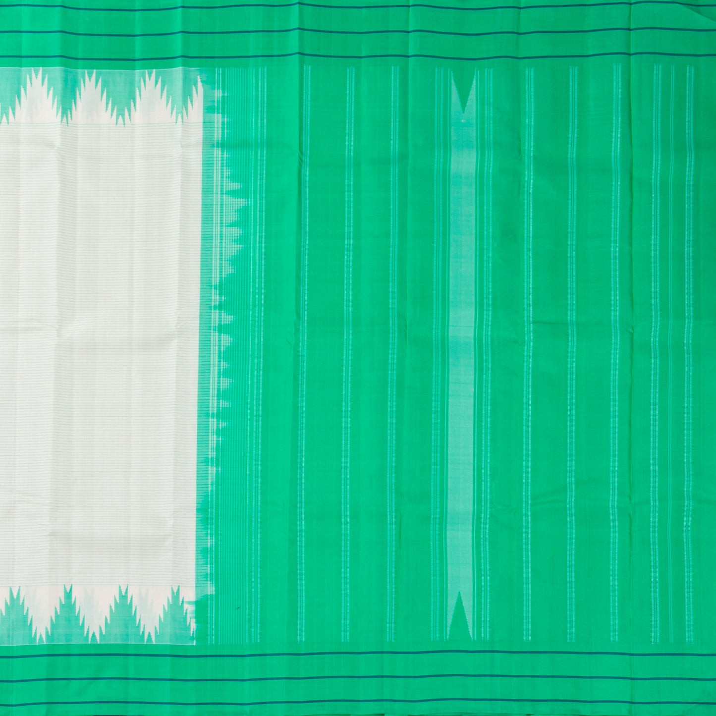 White And Sea Green Kanchipuram Silk Saree No Zari For Festive Wear PV KNN 309