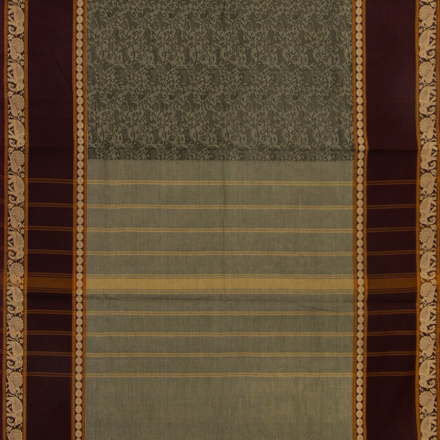 Grey And Maroon Vanasingaram Kanchi Cotton Saree For Festive Wear PV MM KC 659