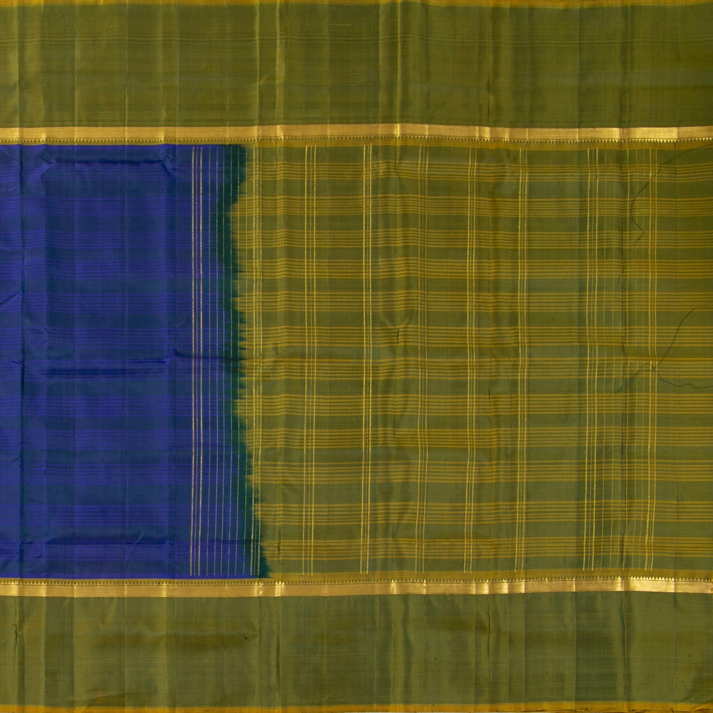 Blue And Green Kanchipuram Silk Saree For Wedding Wear PV KNN 251