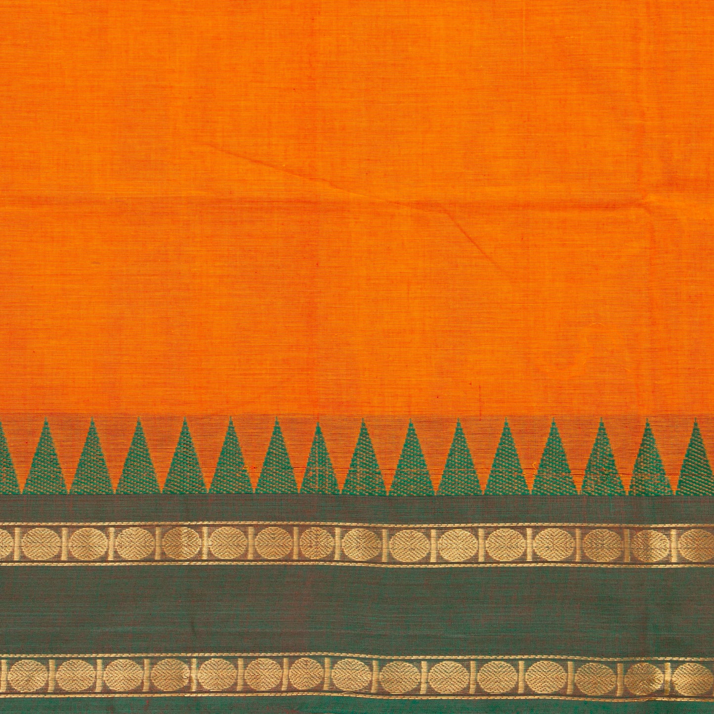 Orange And Green Kanchi Cotton Saree Ganga Jamuna Border For Festive Wear PV MM KC 776