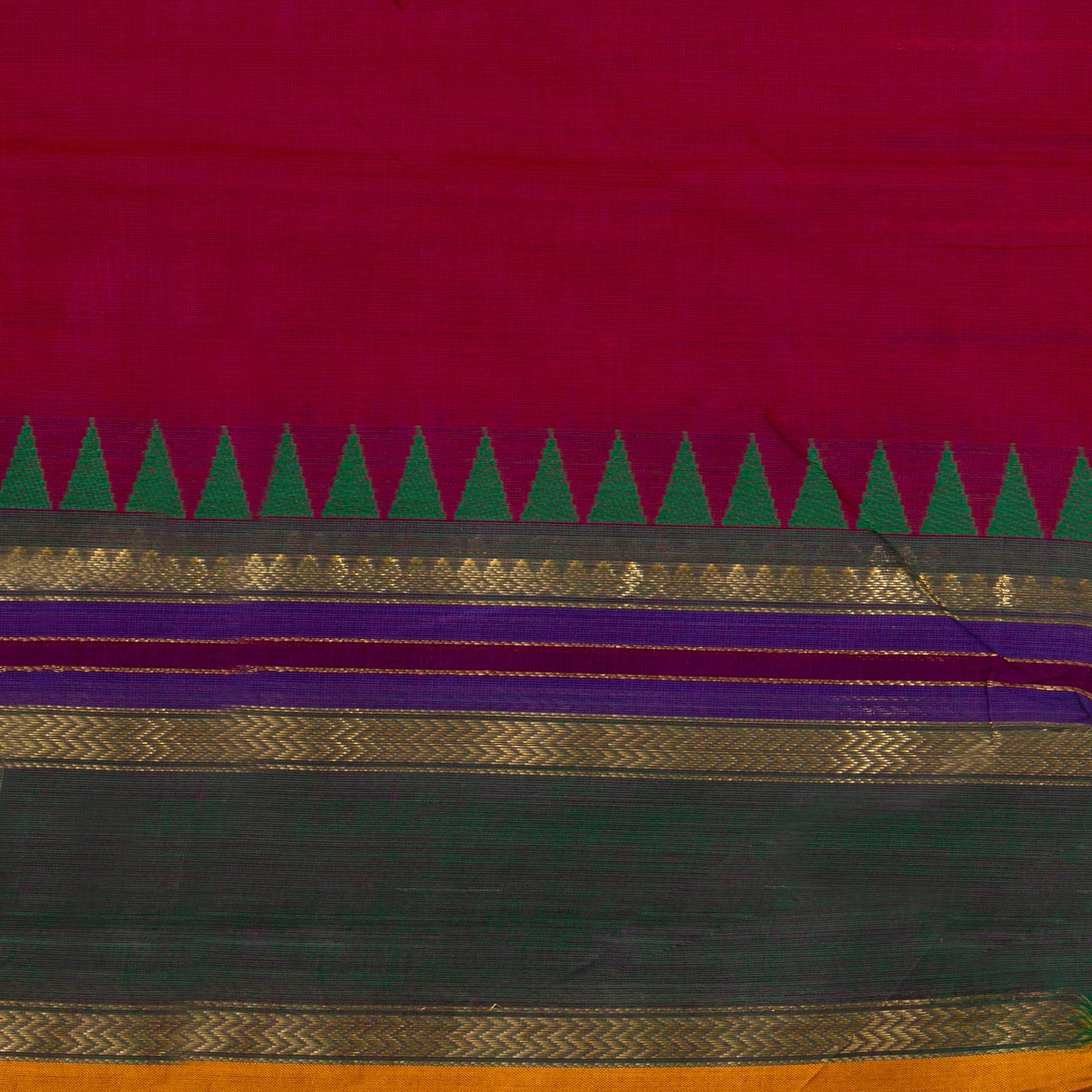 Pink, Green And Mustard Kanchi Cotton Saree With Ganga Jamuna Border And Veldhari Stripes PV MM KC 624