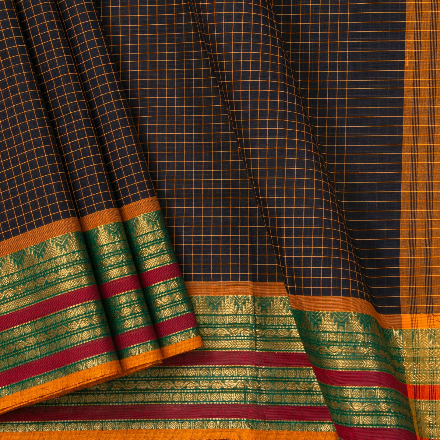 Black And Green Kanchi Cotton Saree For Office Wear PV MM KC 345