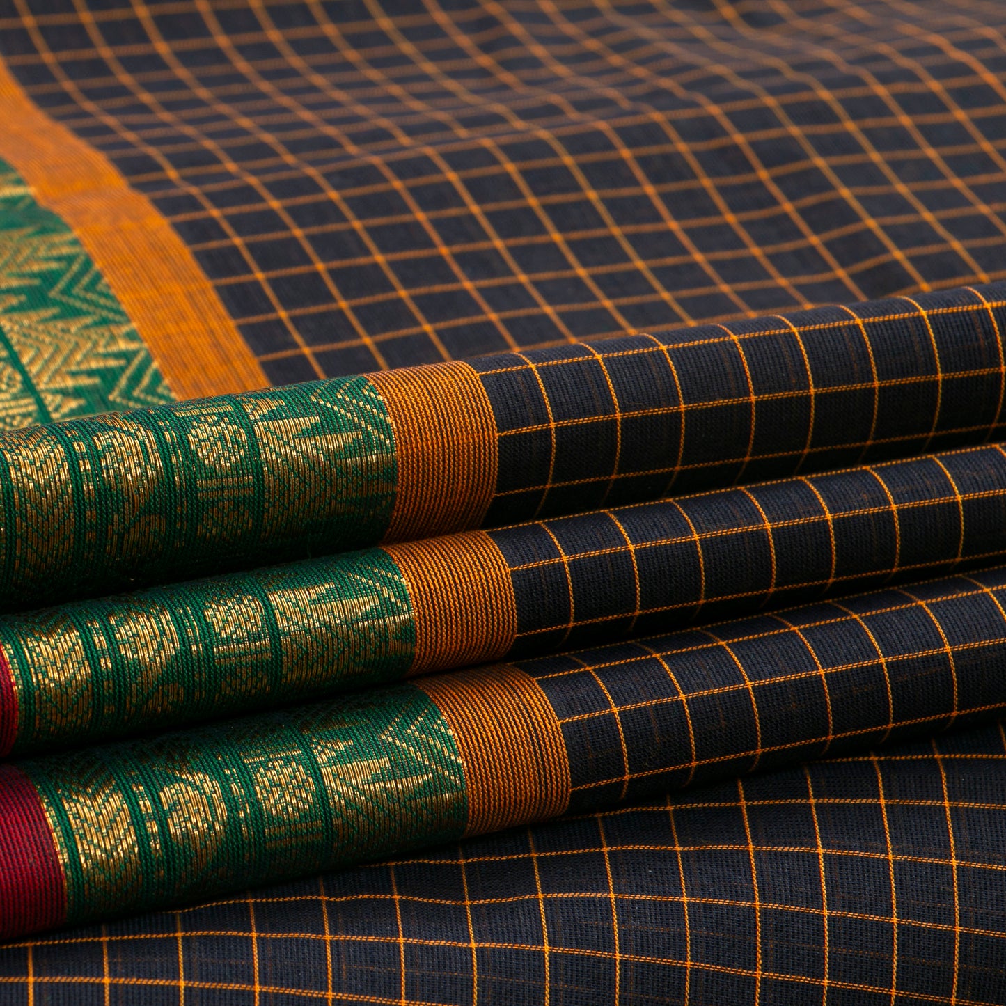 Black And Green Kanchi Cotton Saree For Office Wear PV MM KC 345
