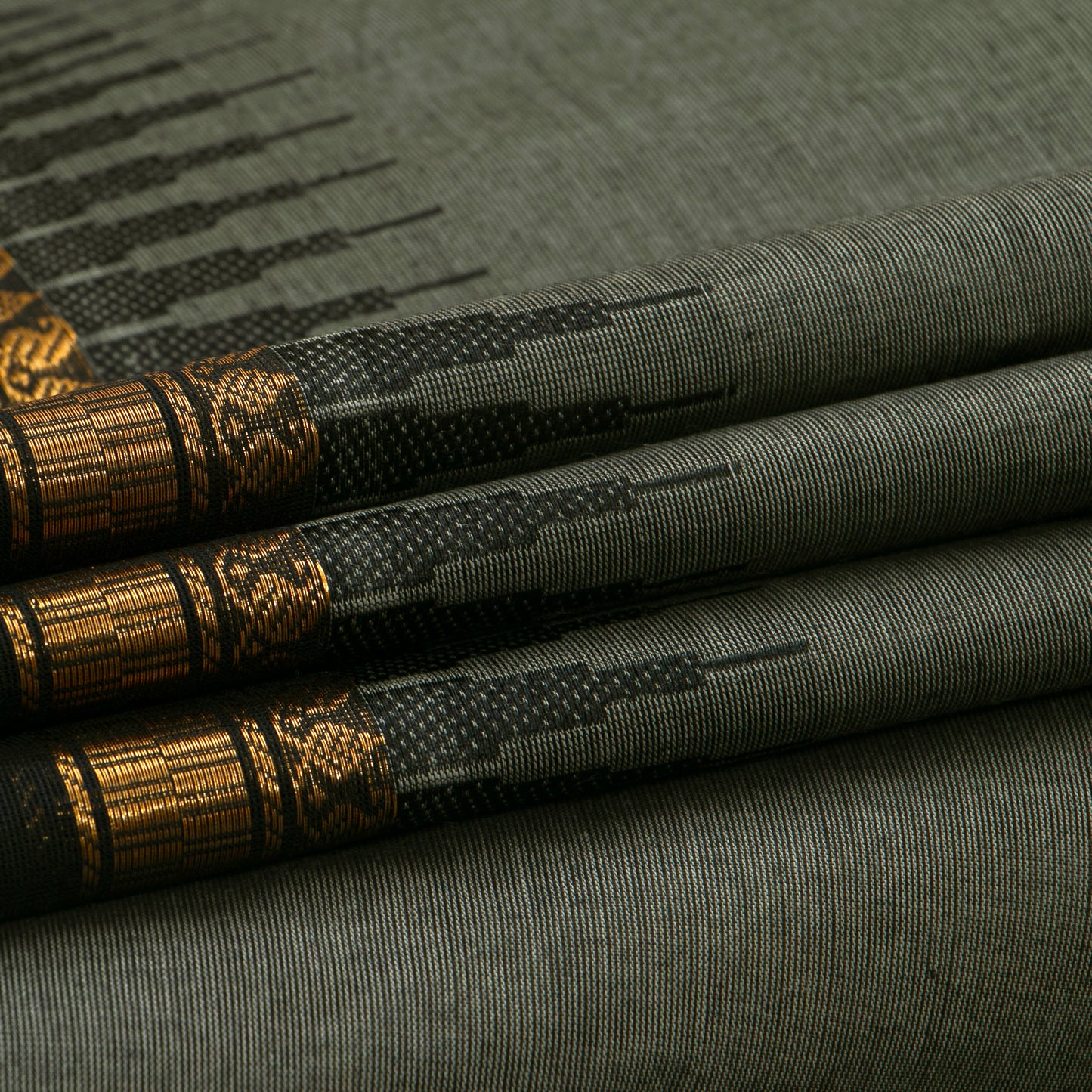 Dark Green And Black Kanchi Cotton Saree With Zari Border For Festive Wear PV MM KC 353