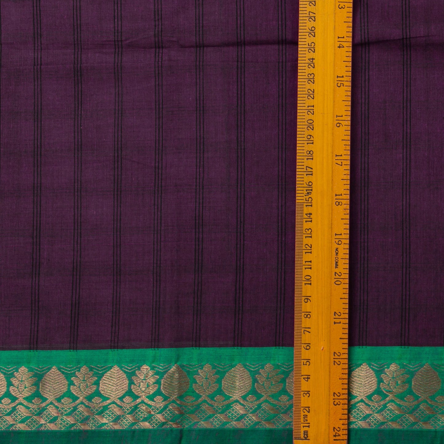 Purple And Teal Kanchi Cotton Saree With Zari Border For Office Wear PV MM KC 376