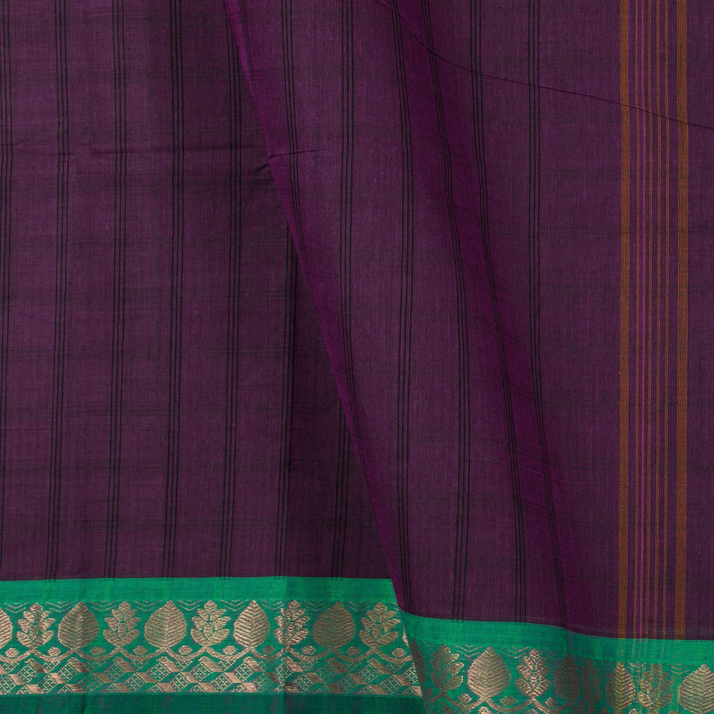 Purple And Teal Kanchi Cotton Saree With Zari Border For Office Wear PV MM KC 376