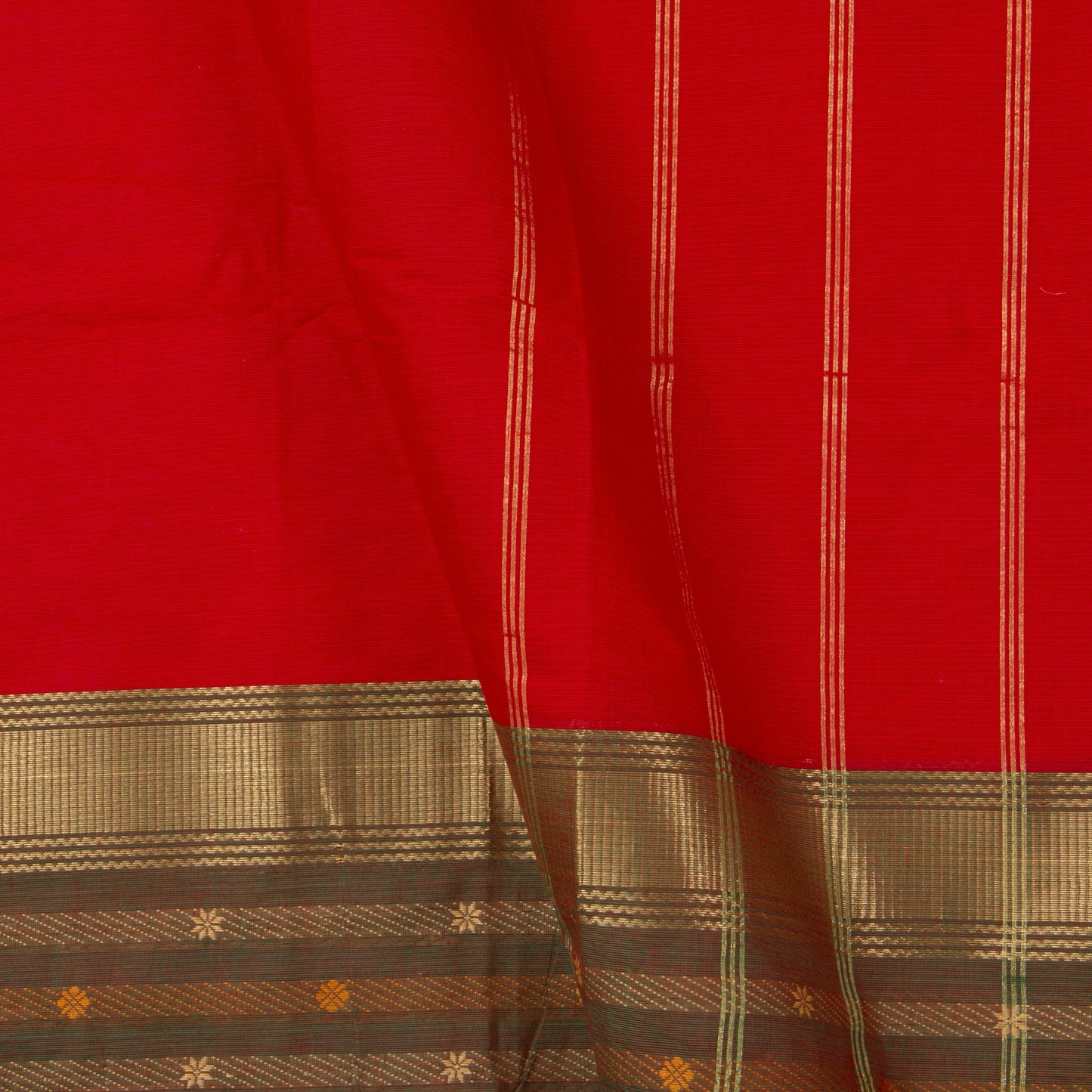 Red, Maroon And Olive Kanchi Cotton Saree For Festive Wear PV MM KC 337