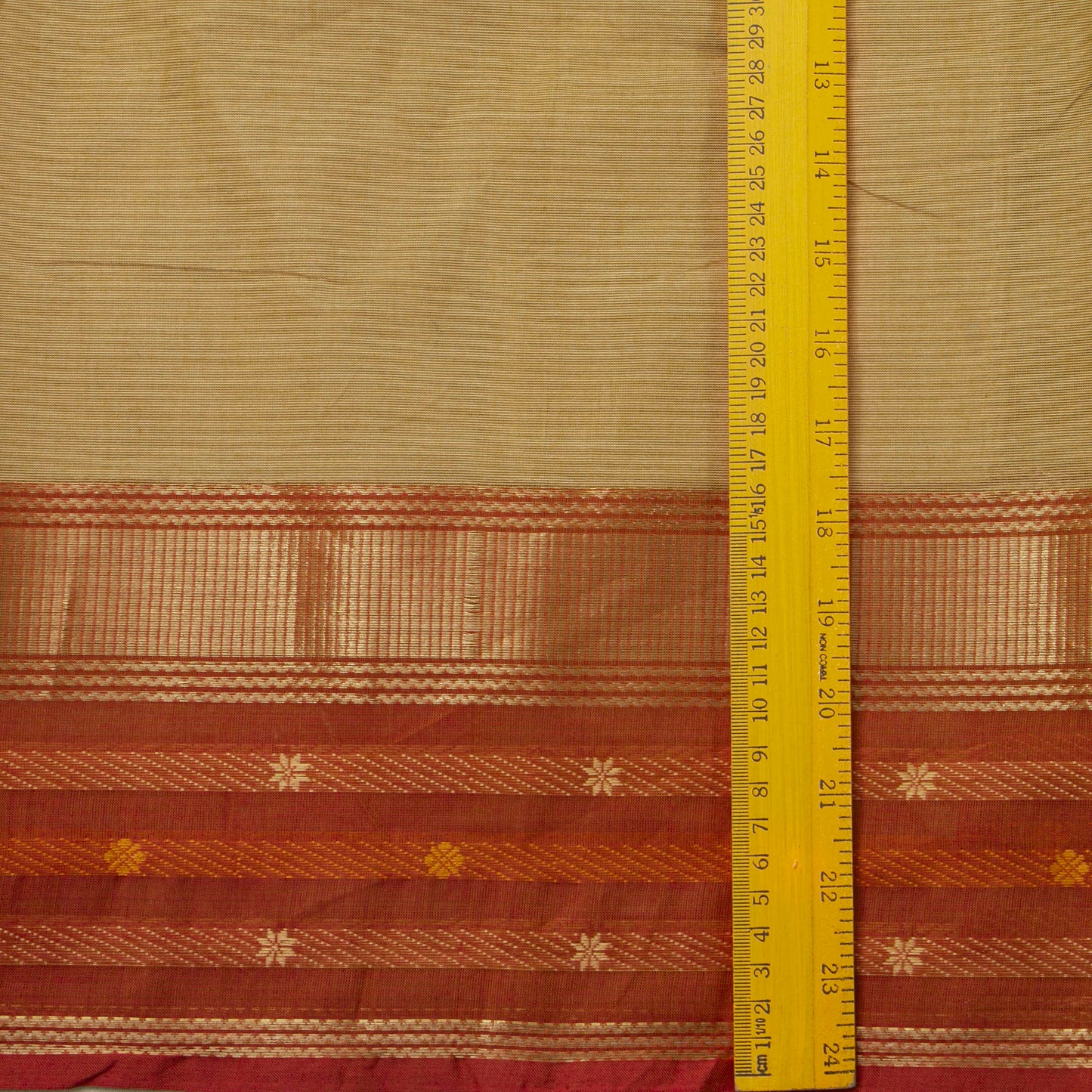 Beige, Olive And Rust Kanchi Cotton Saree With Ganga Jamuna Border For Office Wear PV MM KC 349