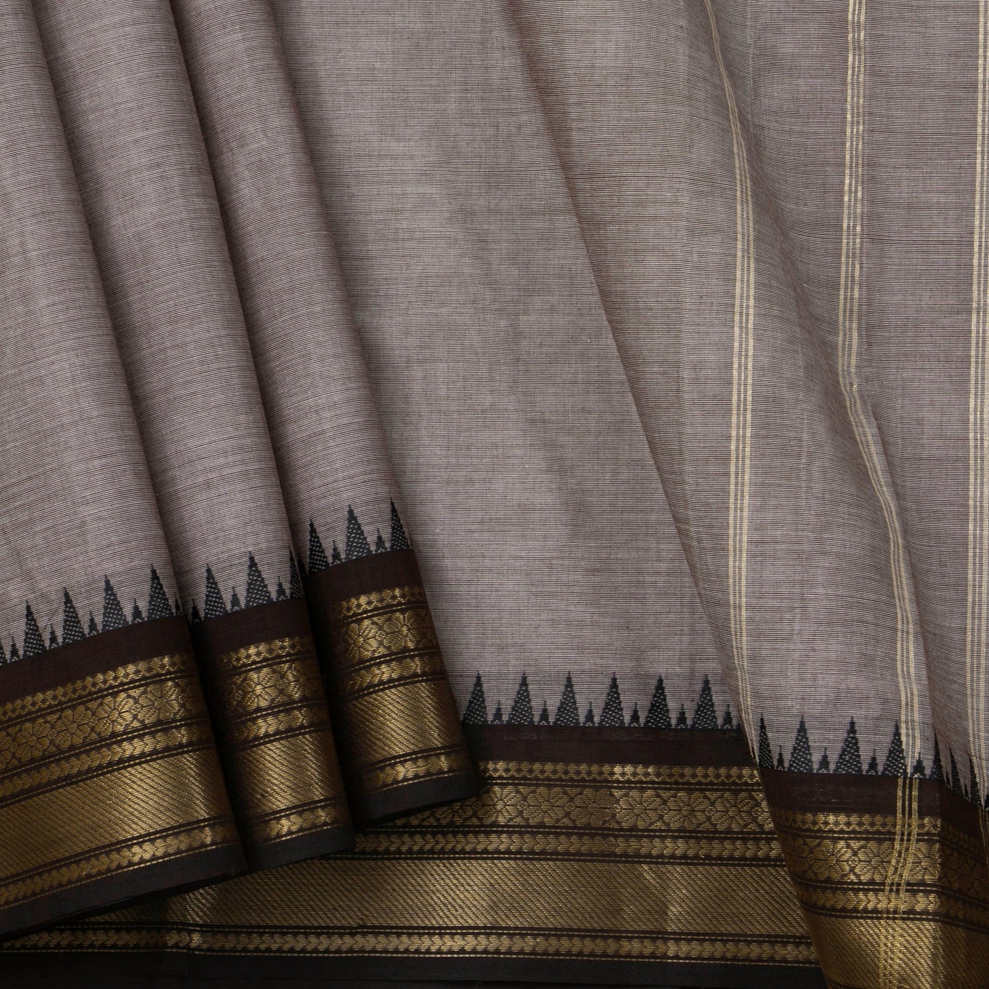 Grey And Black Kanchi Cotton Saree For Office Wear PV MM KC 318