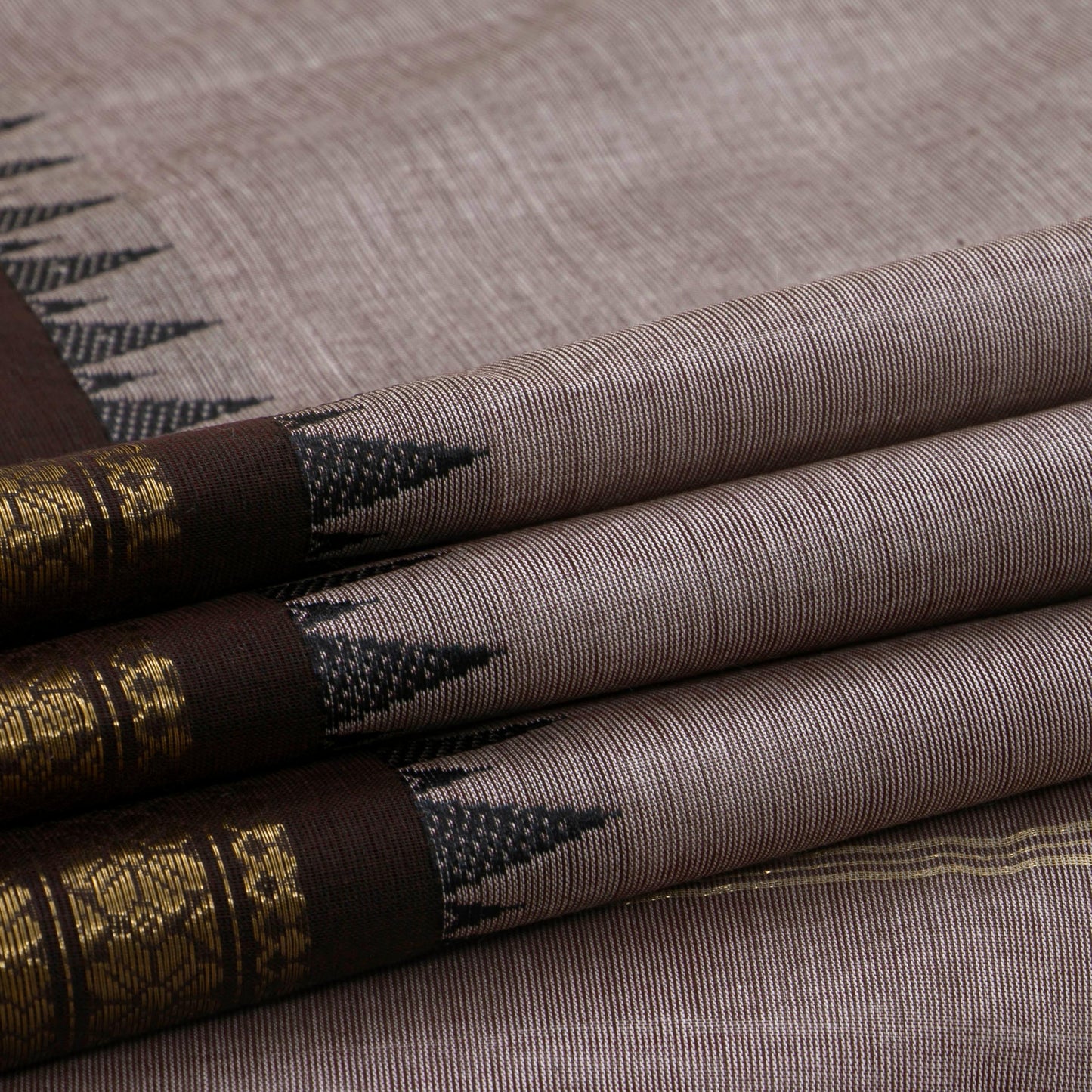 Grey And Black Kanchi Cotton Saree For Office Wear PV MM KC 318